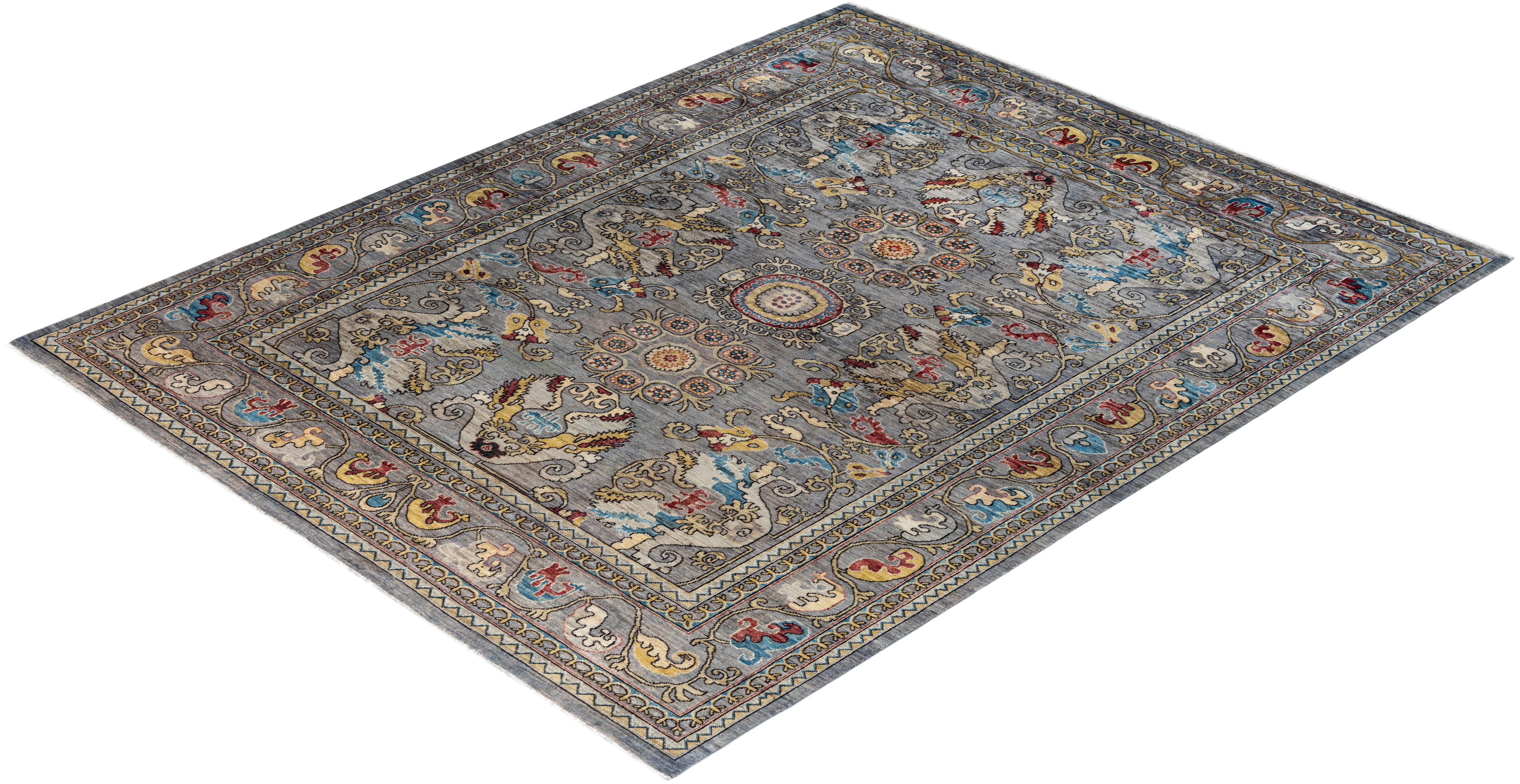 Tapis traditionnel Serapi noué à la main gris de 8' 0