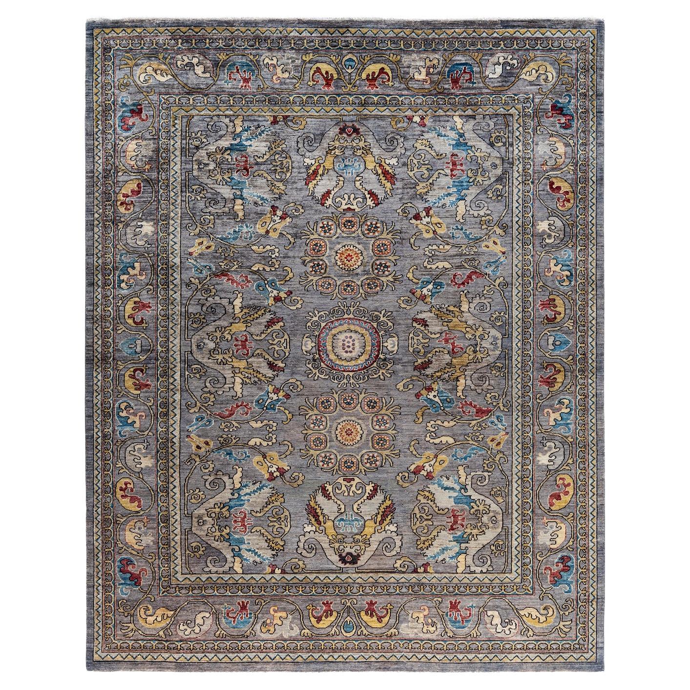 Tapis traditionnel Serapi noué à la main gris de 8' 0" x 9' 11"