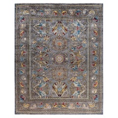 Tappeto tradizionale Serapi in lana grigio annodato a mano 8' 0" x 9' 11"
