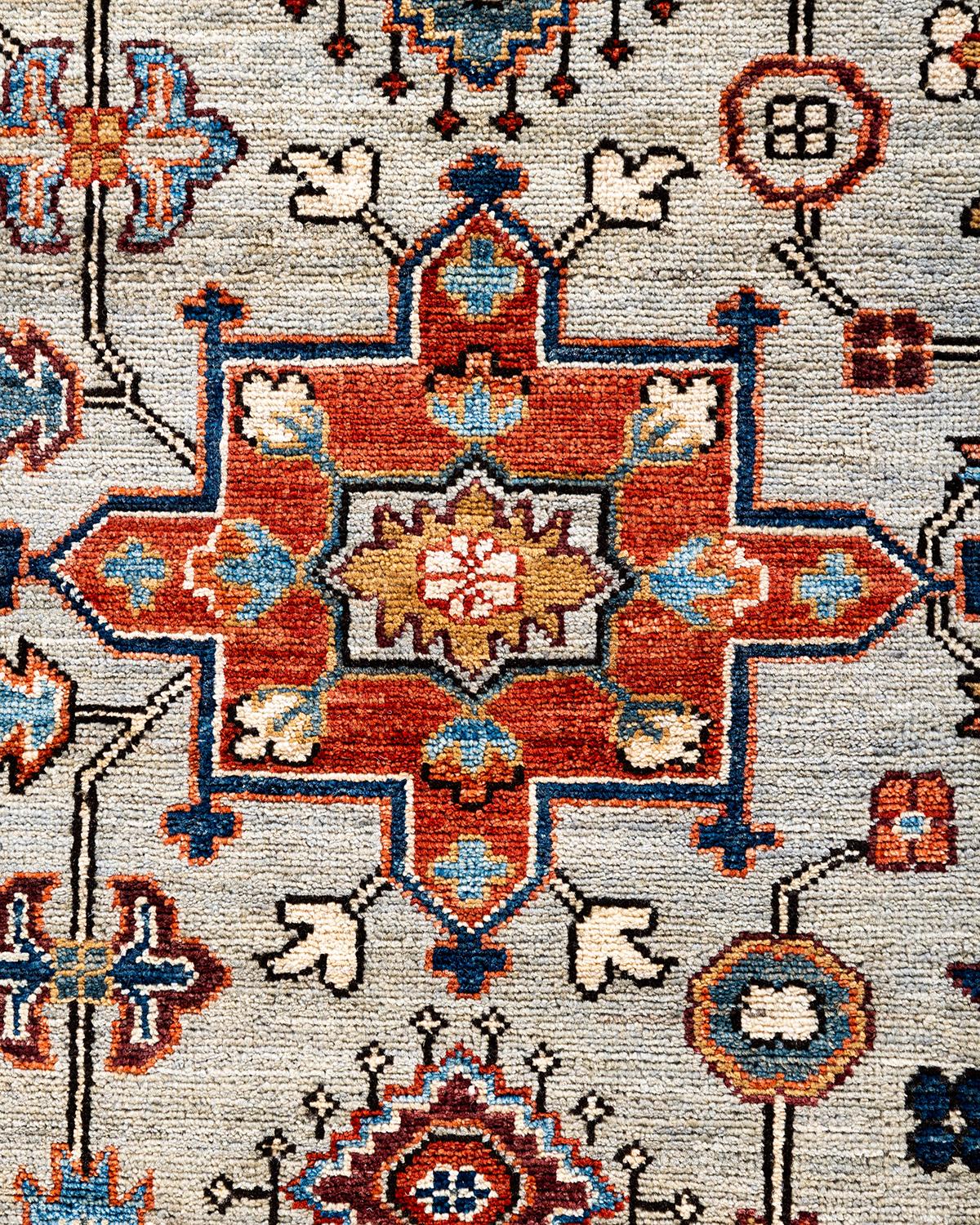 Pakistanais Traditional Serapi Tapis de zone en laine grise nouée à la main 8' 3