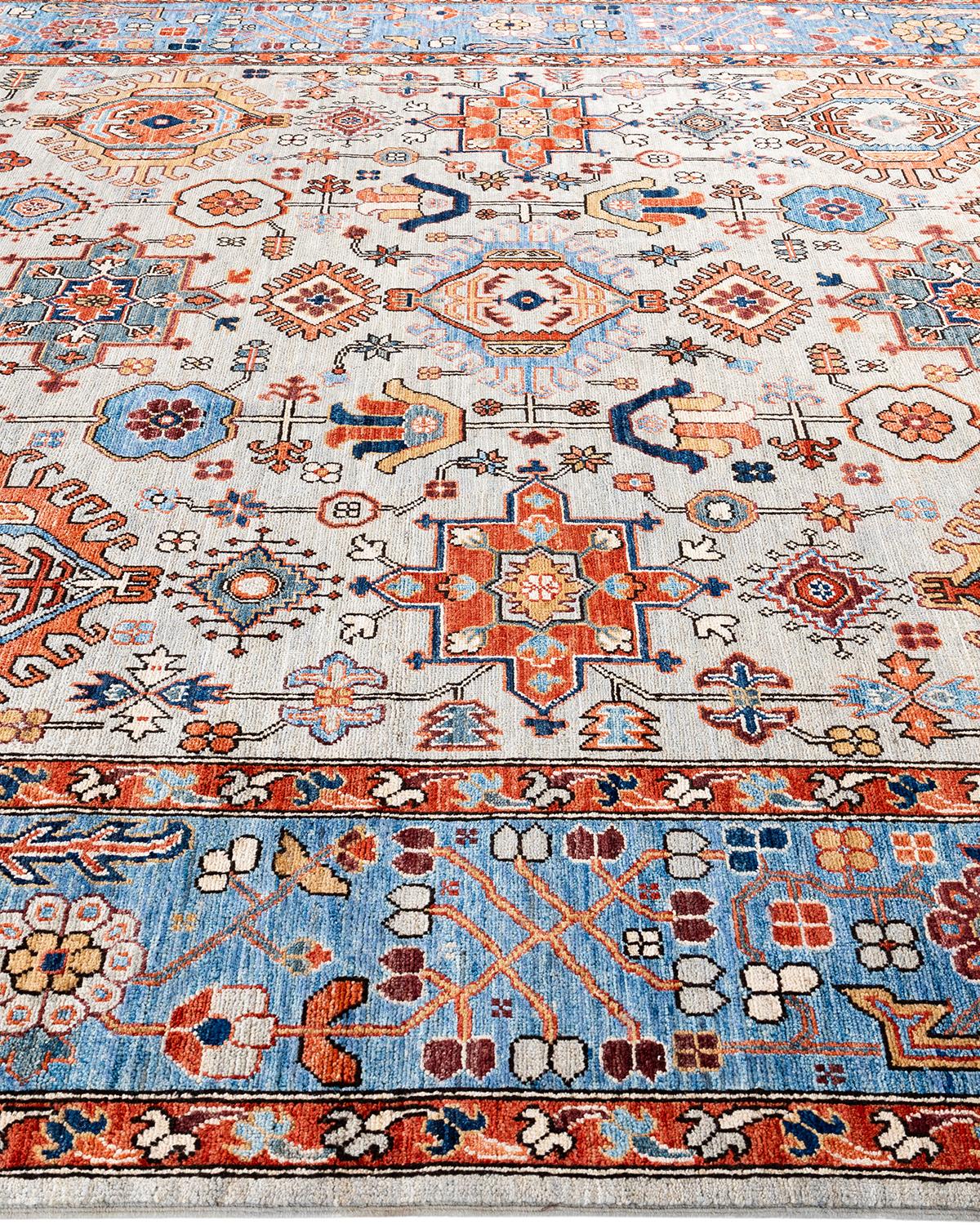 Noué à la main Traditional Serapi Tapis de zone en laine grise nouée à la main 8' 3