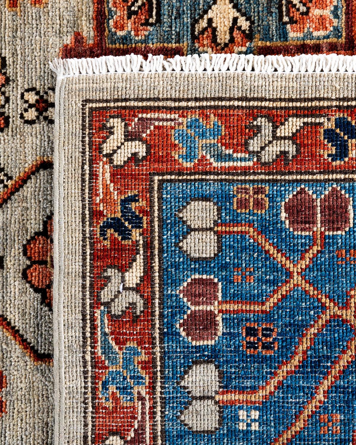 Traditional Serapi Tapis de zone en laine grise nouée à la main 8' 3