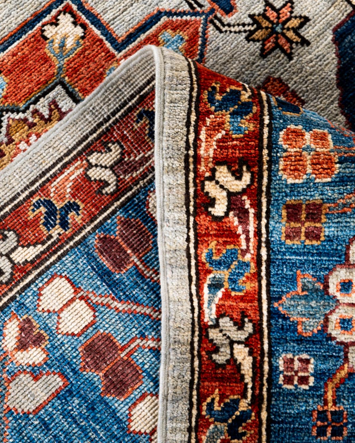 XXIe siècle et contemporain Traditional Serapi Tapis de zone en laine grise nouée à la main 8' 3