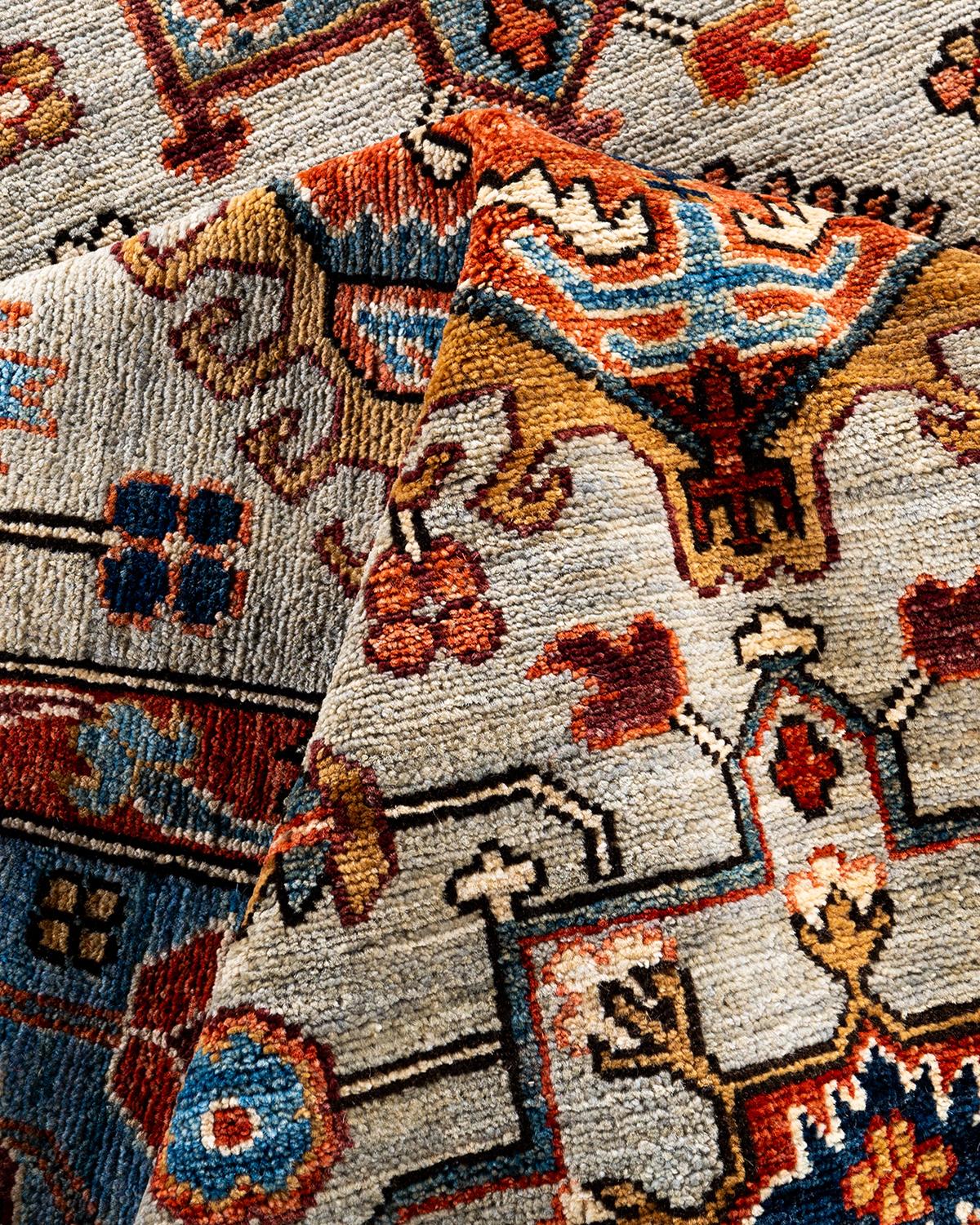 Laine Traditional Serapi Tapis de zone en laine grise nouée à la main 8' 3
