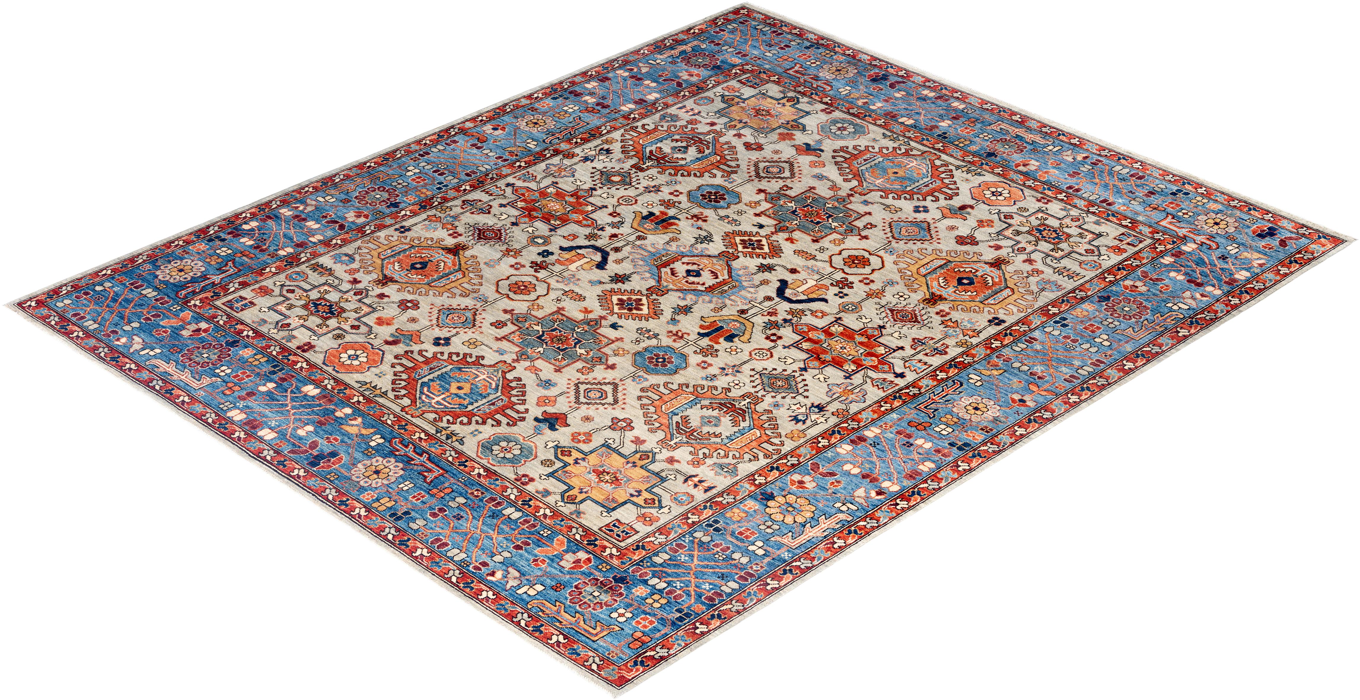 Traditional Serapi Tapis de zone en laine grise nouée à la main 8' 3