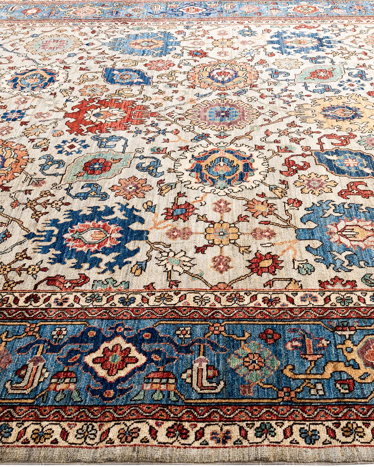 Tapis traditionnel Serapi noué à la main gris de 8' 3