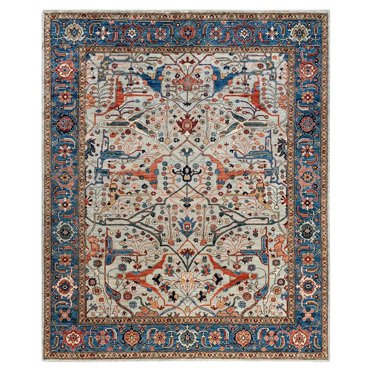 Tapis traditionnel Serapi noué à la main gris de 8' 3" x 9' 10"