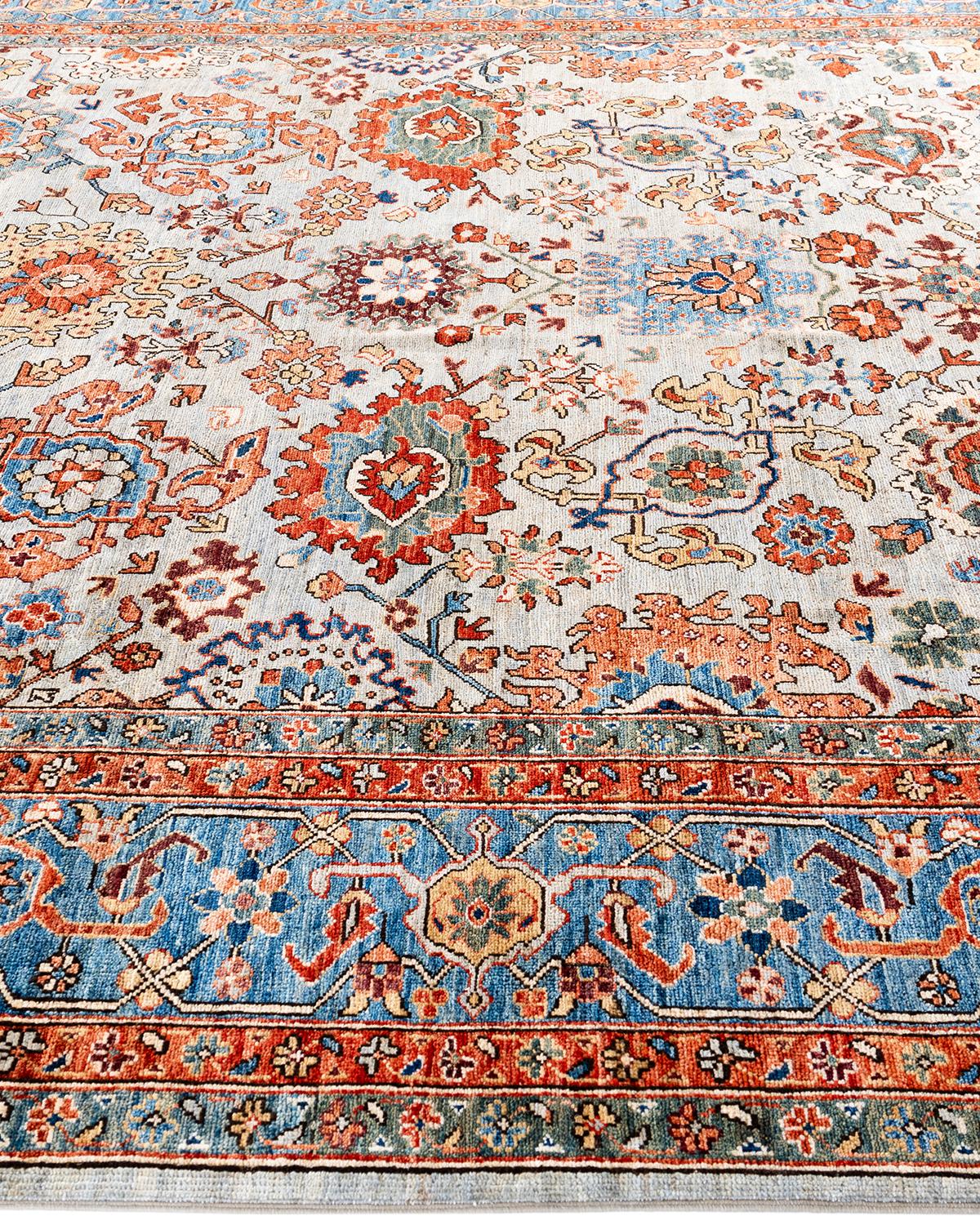 Noué à la main Tapis traditionnel Serapi noué à la main gris de 9' 0