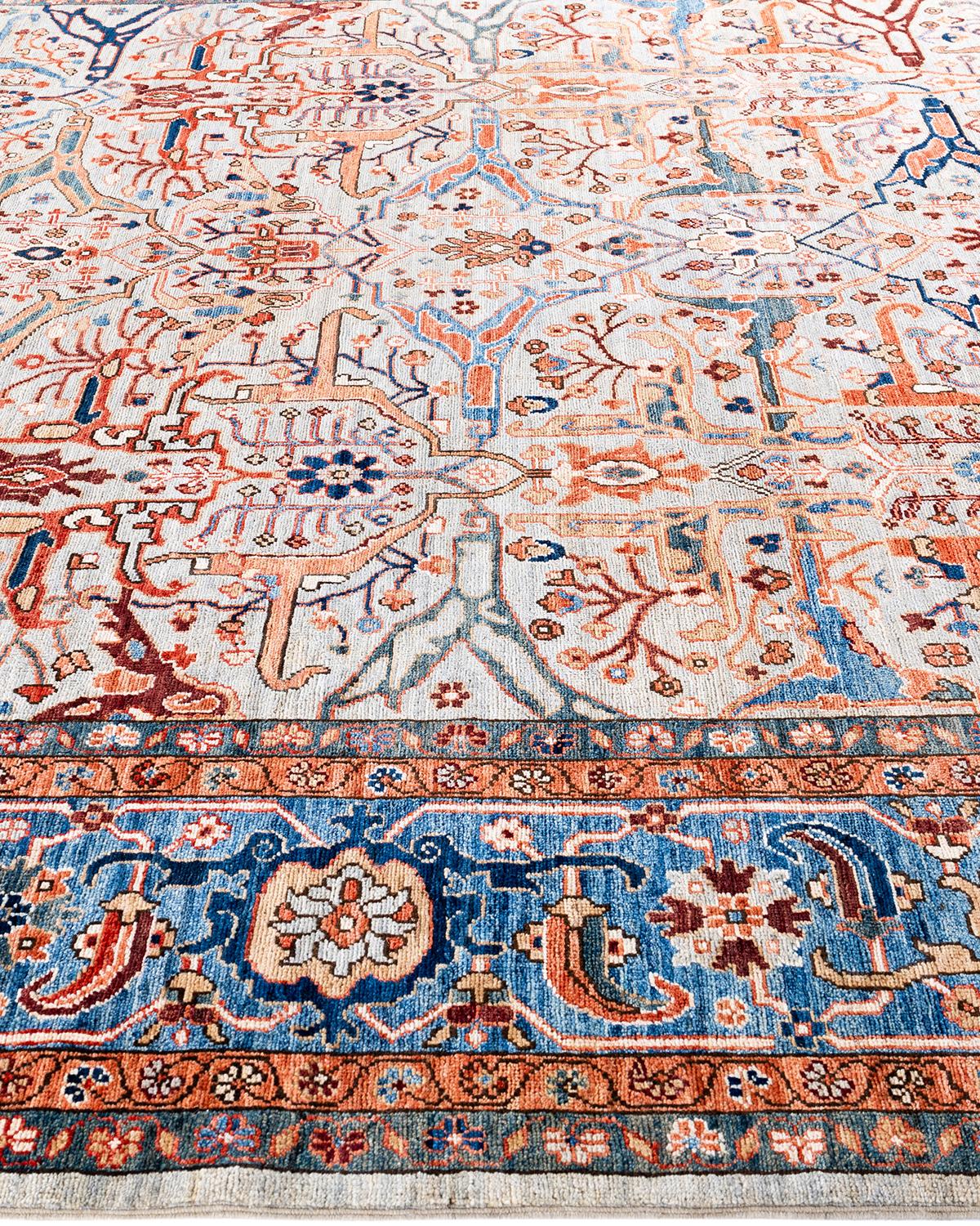 Noué à la main Tapis traditionnel Serapi noué à la main gris de 9' 0