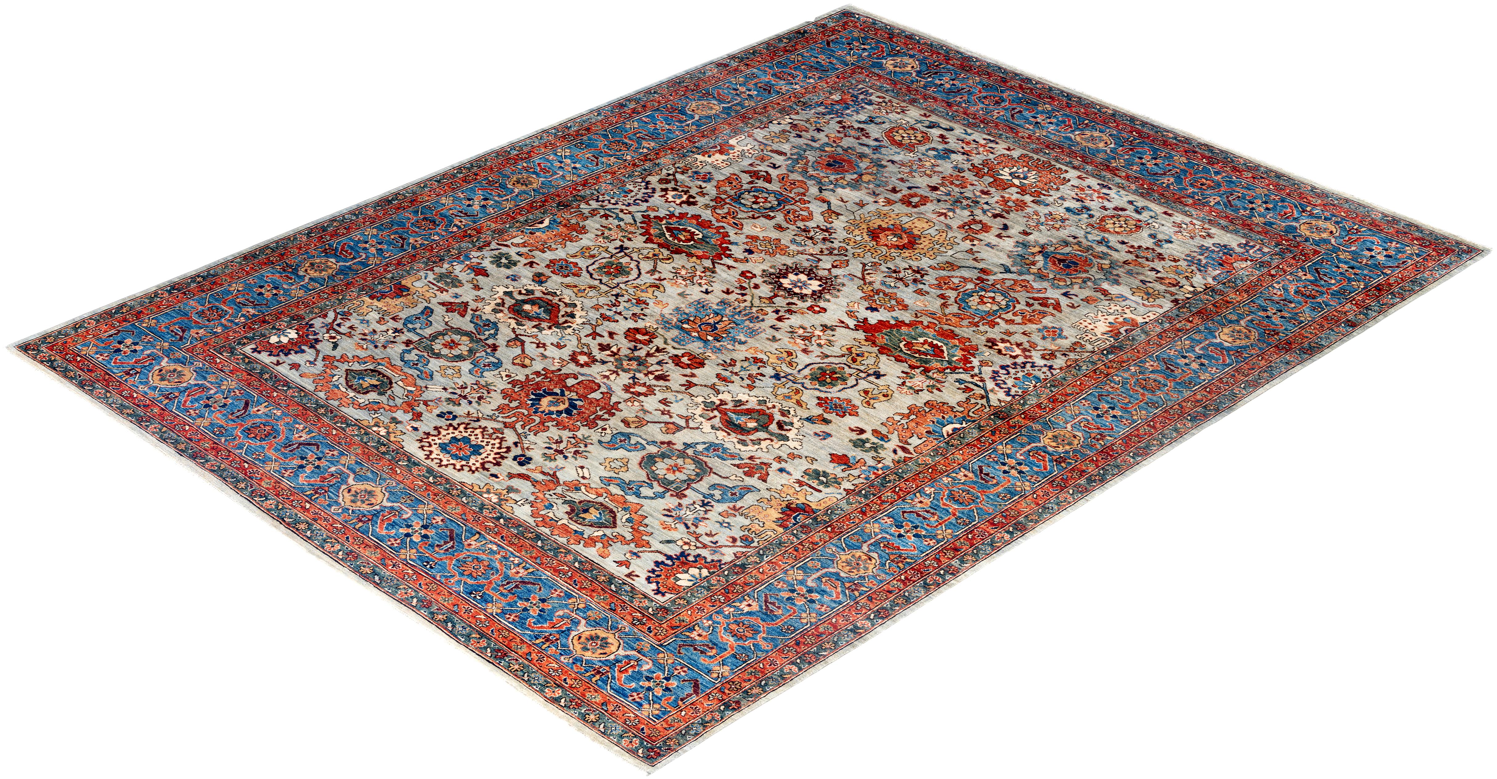 Tapis traditionnel Serapi noué à la main gris de 9' 0