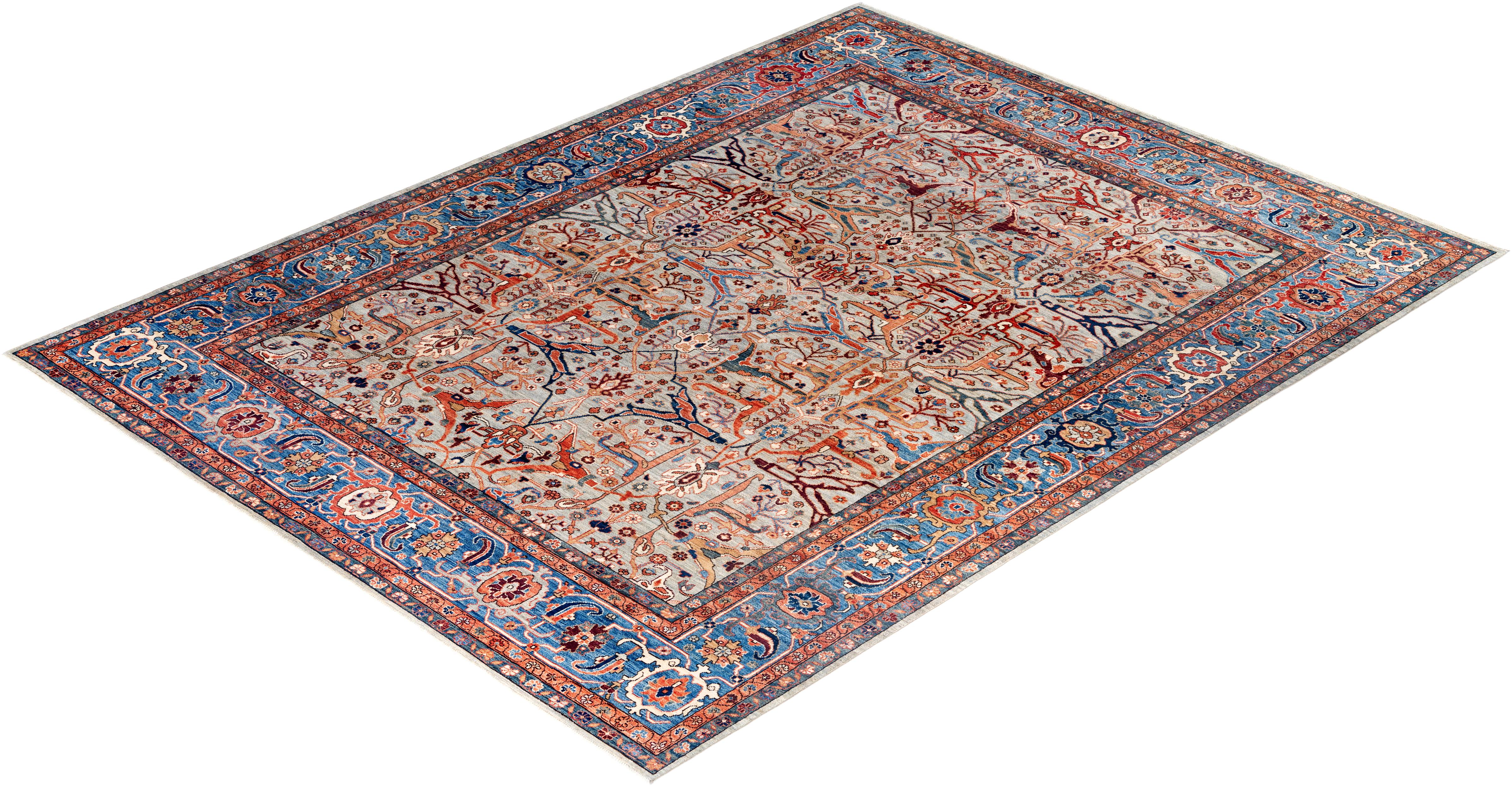 Tapis traditionnel Serapi noué à la main gris de 9' 0