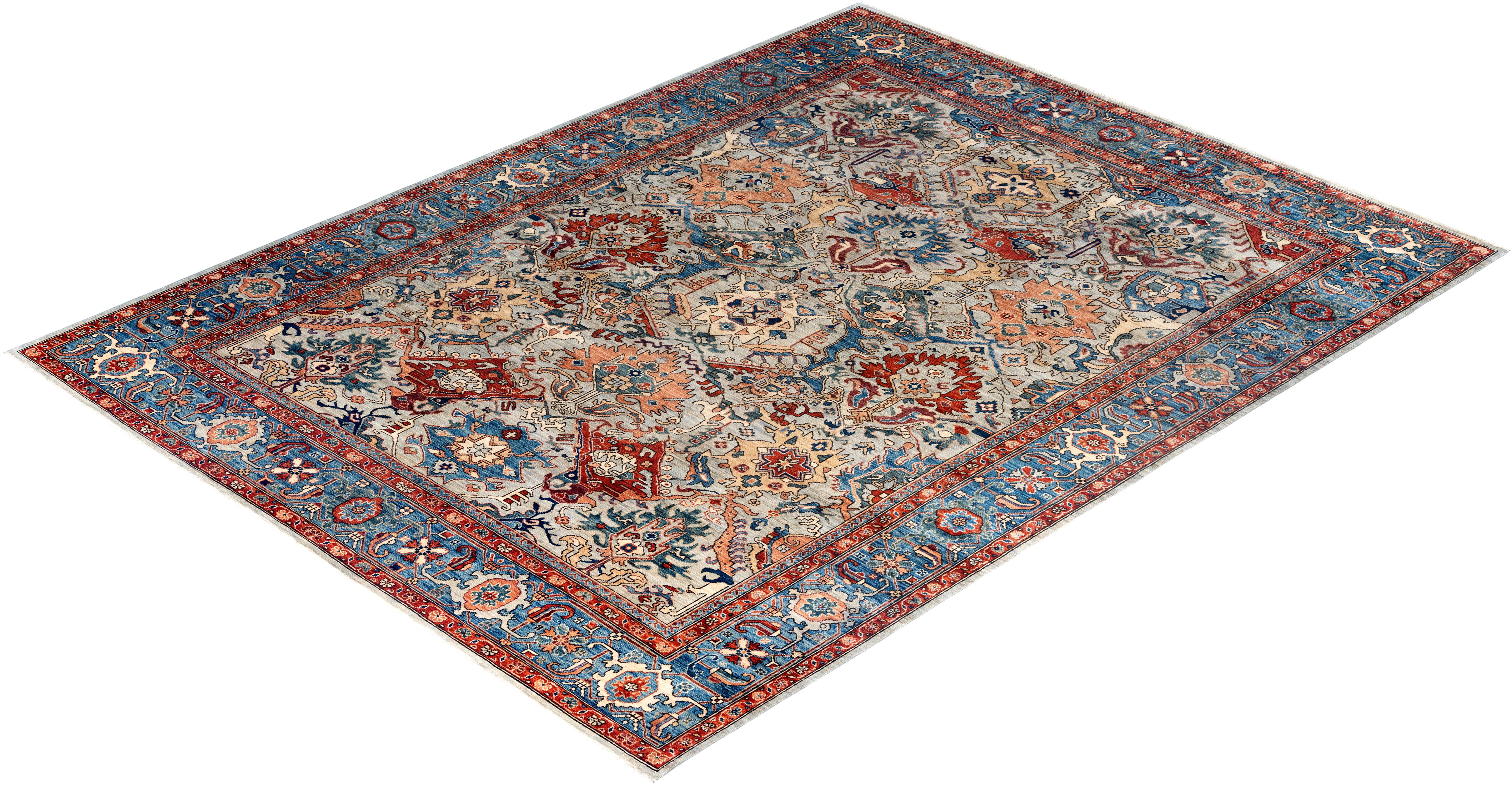 Tapis traditionnel Serapi noué à la main gris de 9' 0