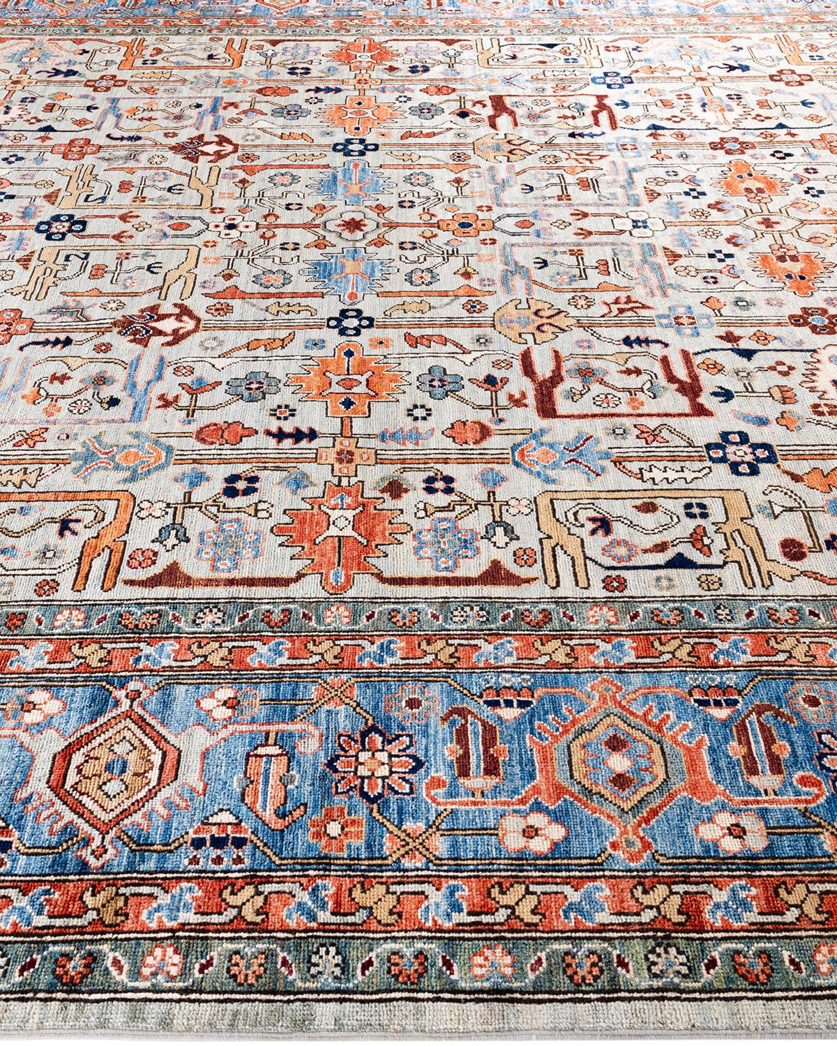 Noué à la main Tapis traditionnel Serapi noué à la main gris 9' 4