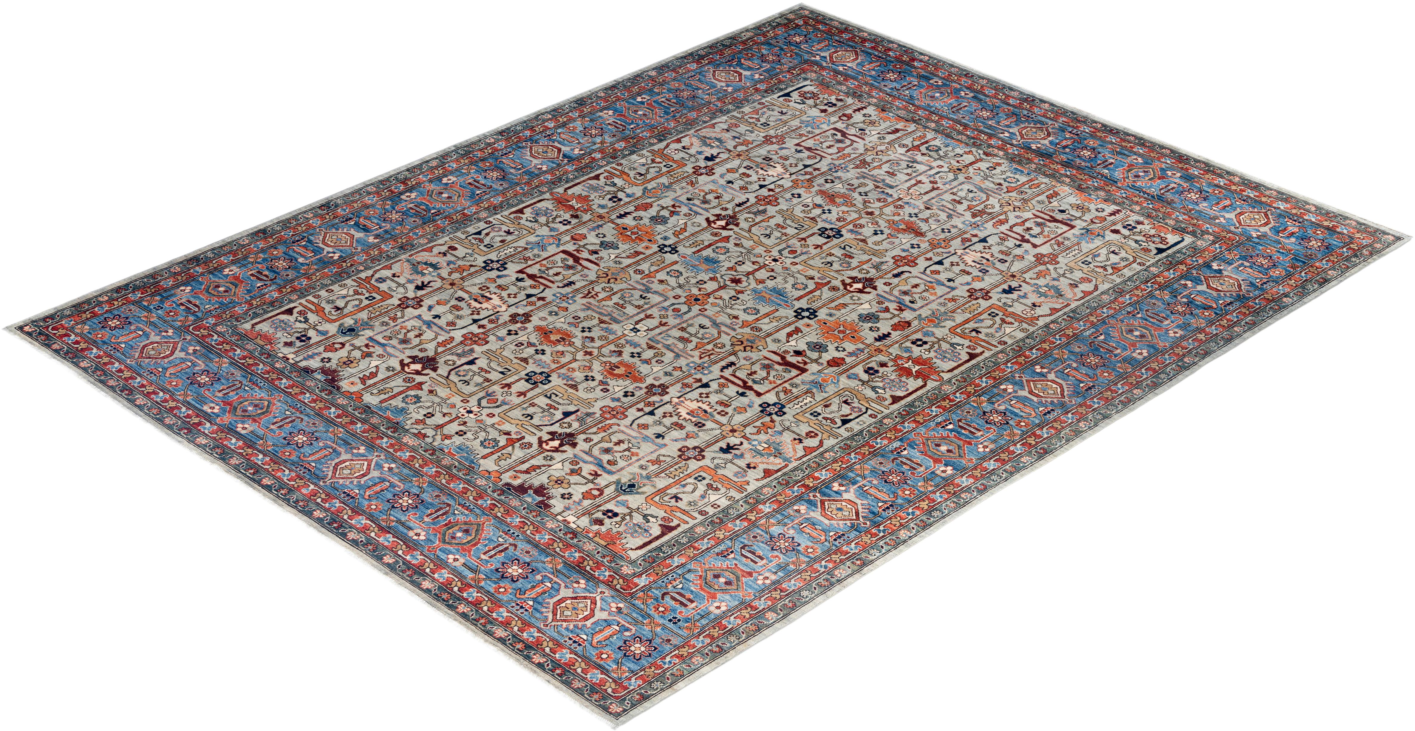 Tapis traditionnel Serapi noué à la main gris 9' 4