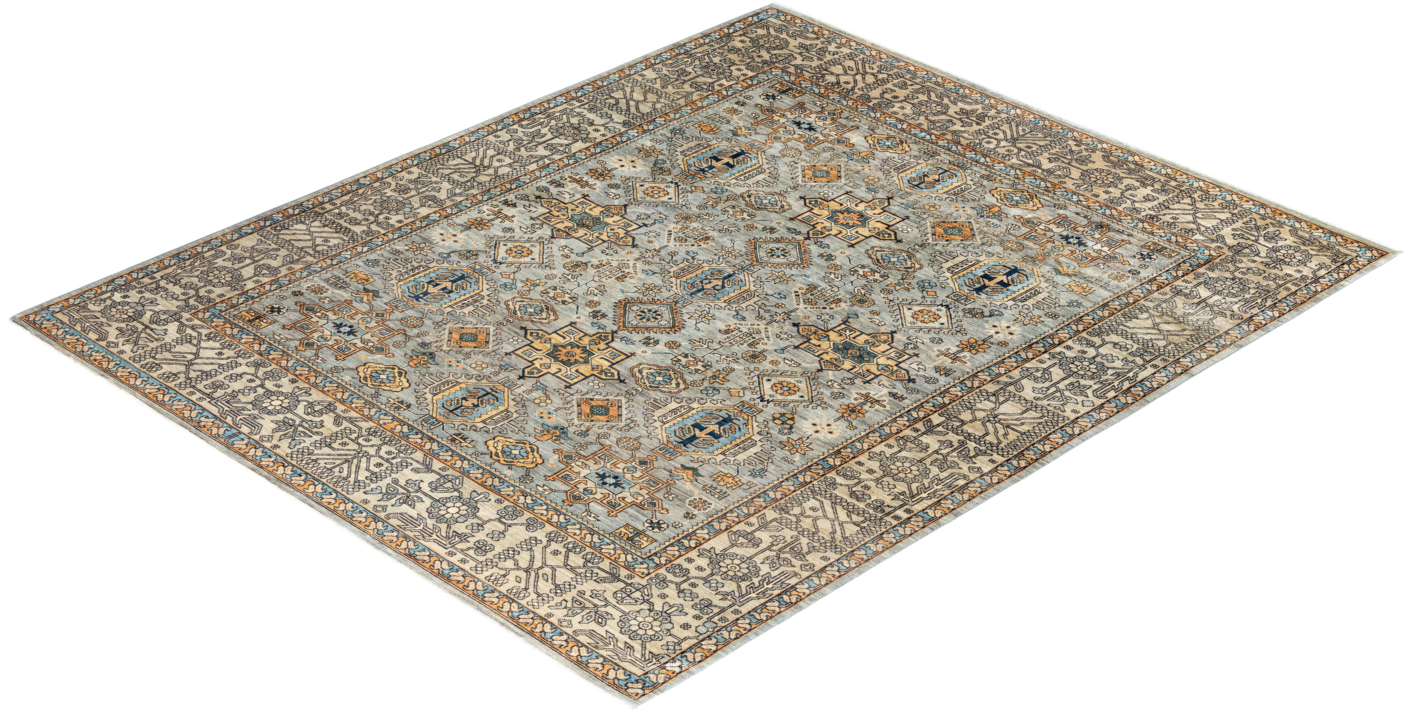 Traditional Serapi Hand Knotted Wool Gray Area Rug For Sale 3