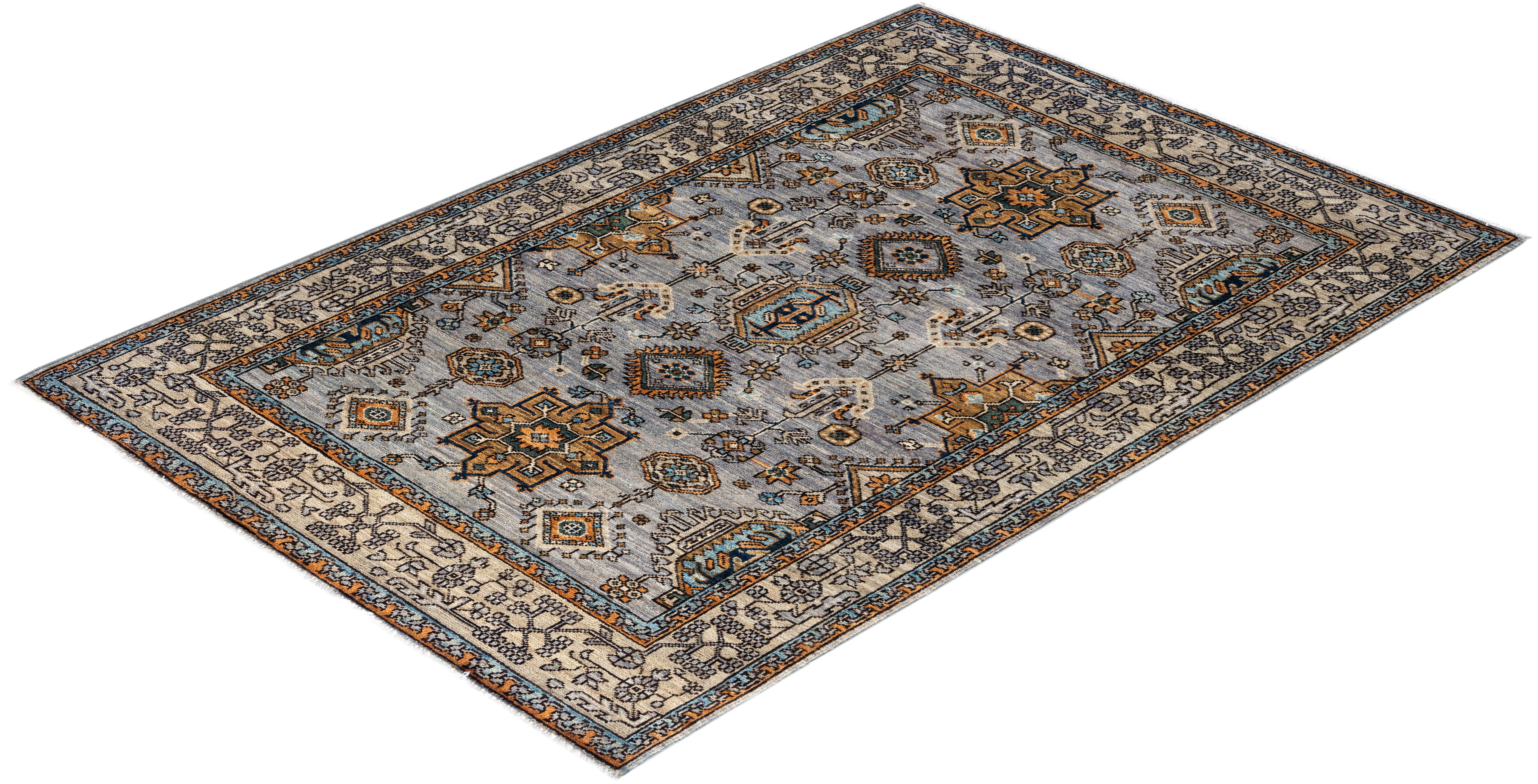 Traditional Serapi Hand Knotted Wool Gray Area Rug  For Sale 3