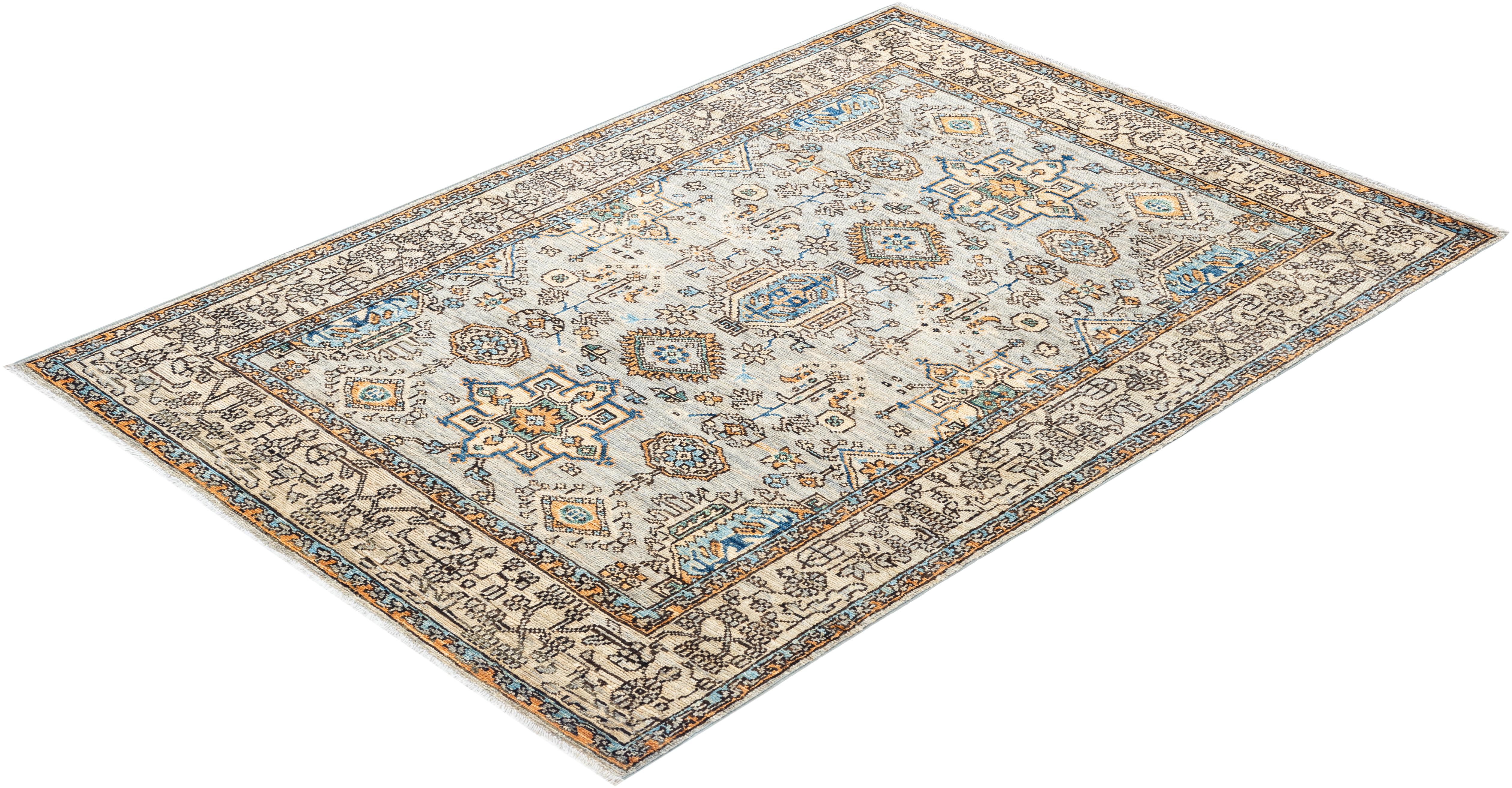 Traditional Serapi Hand Knotted Wool Gray Area Rug  For Sale 3