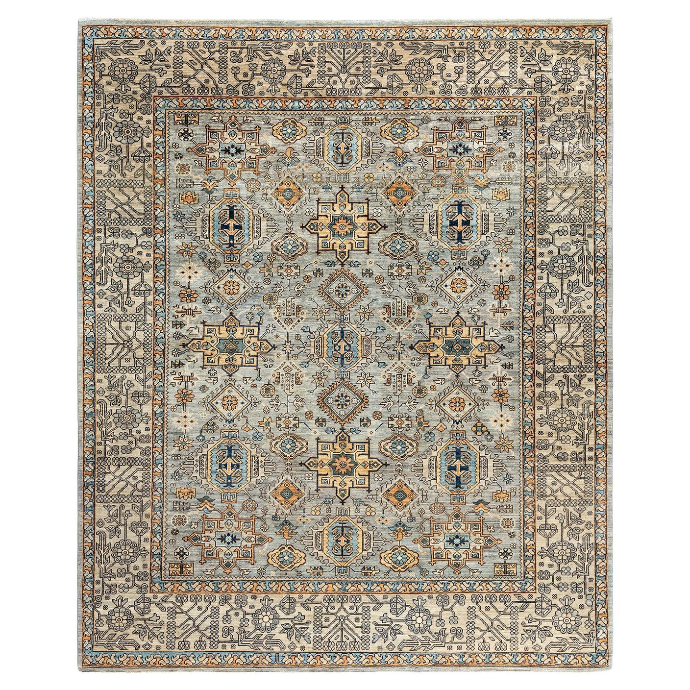 Traditional Serapi Hand Knotted Wool Gray Area Rug For Sale