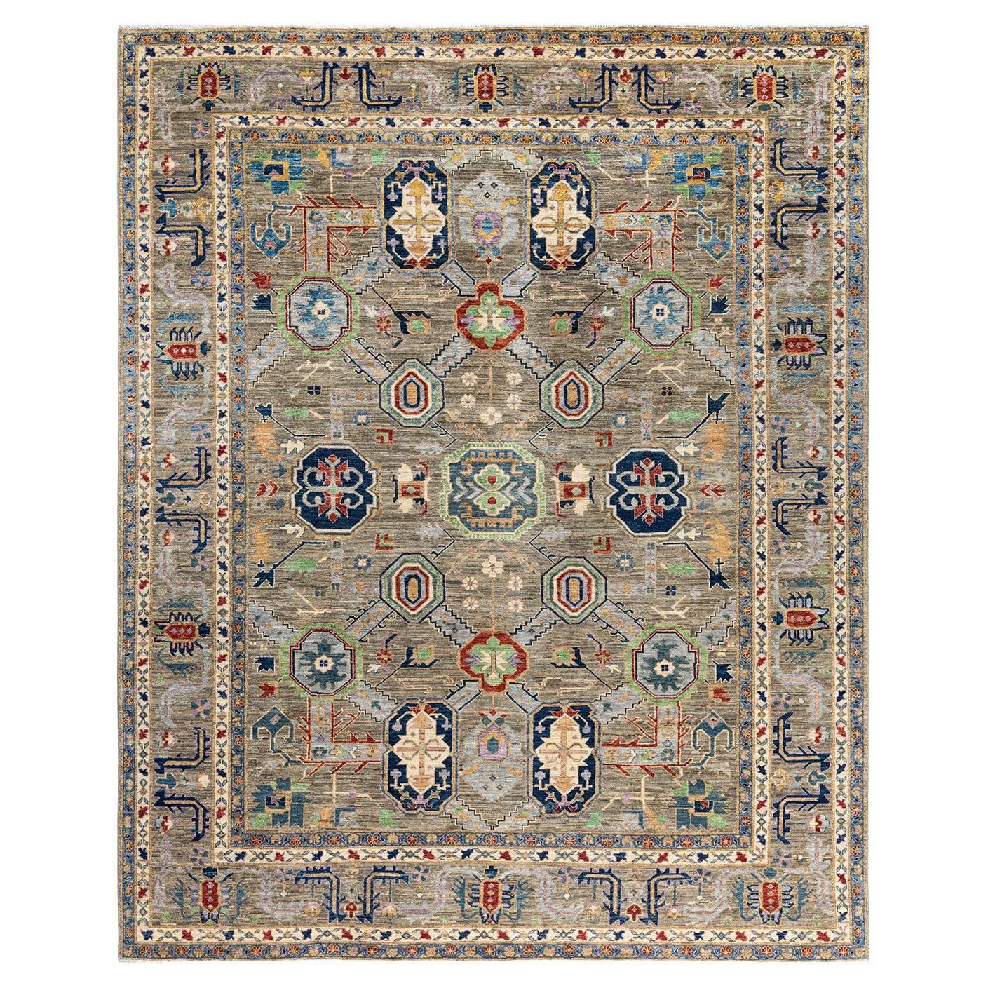  Traditional Serapi Hand Knotted Wool Gray Area Rug