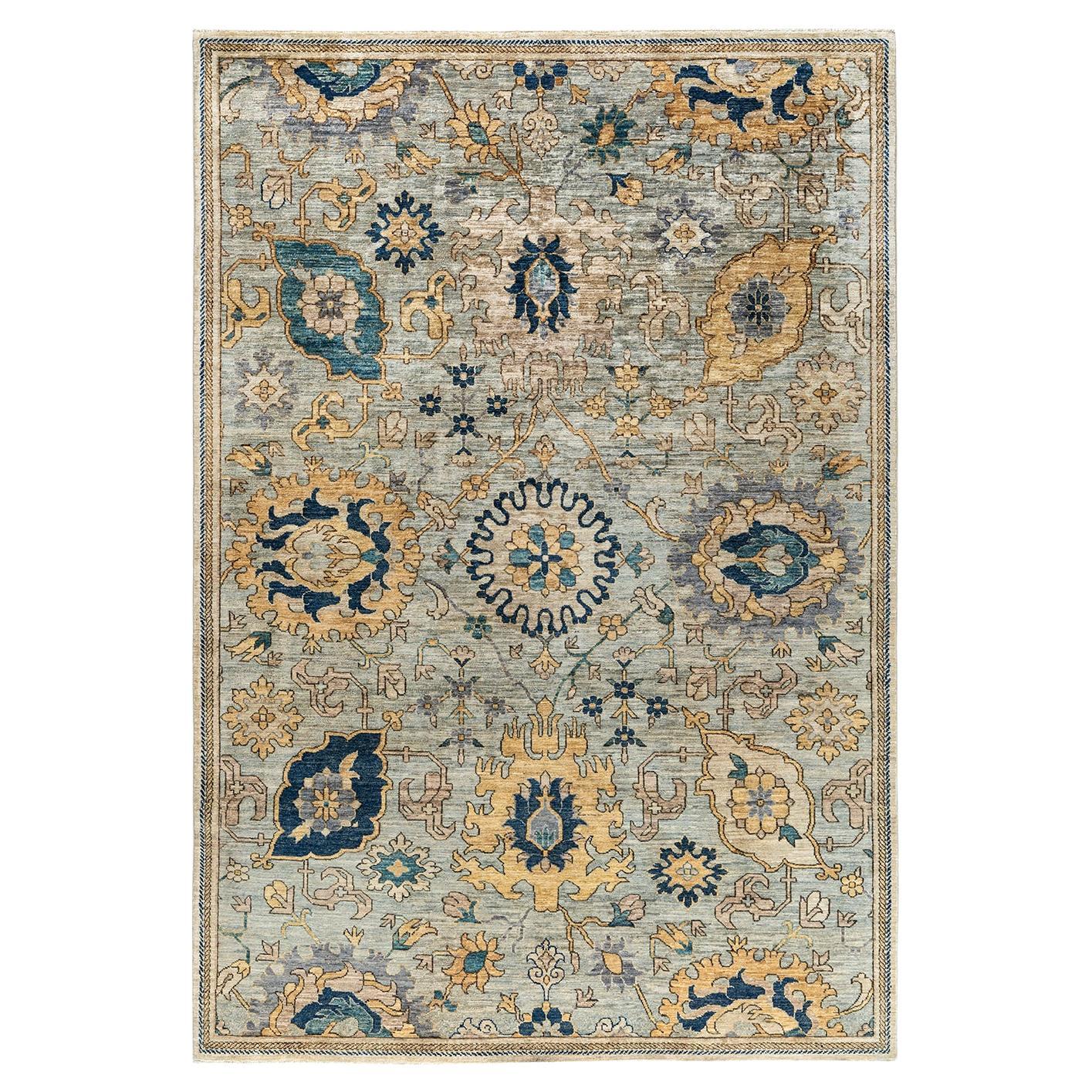  Traditional Serapi Hand Knotted Wool Gray Area Rug For Sale