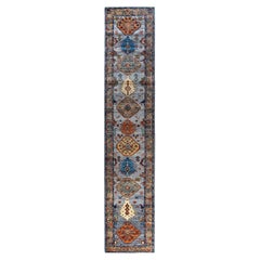 Traditional Serapi Hand Knotted Wool Gray Runner 2' 8" x 13' 8"