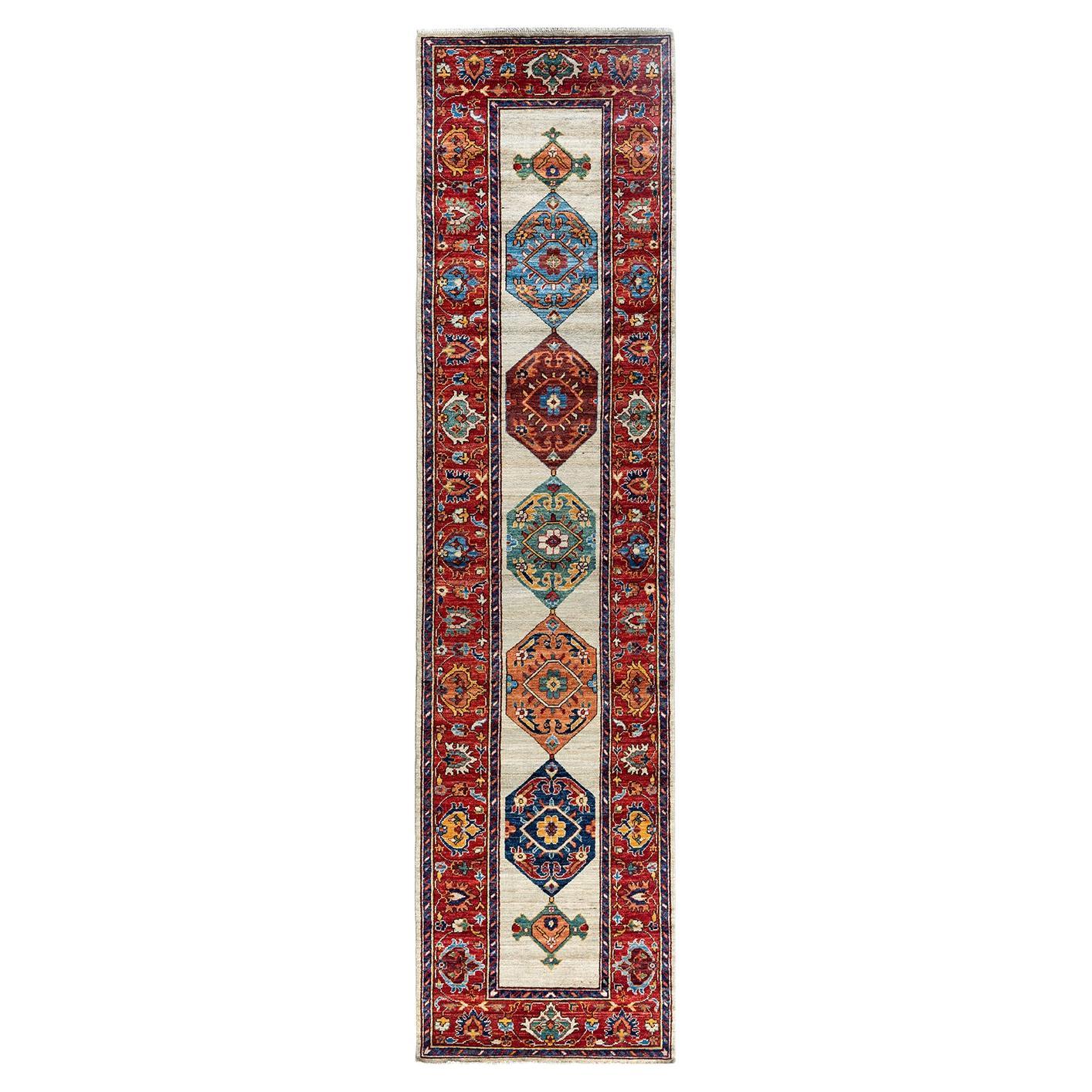 Traditioneller handgeknüpfter Serapi-Läufer aus grauer Wolle in Grau 2' 9" x 11' 1"