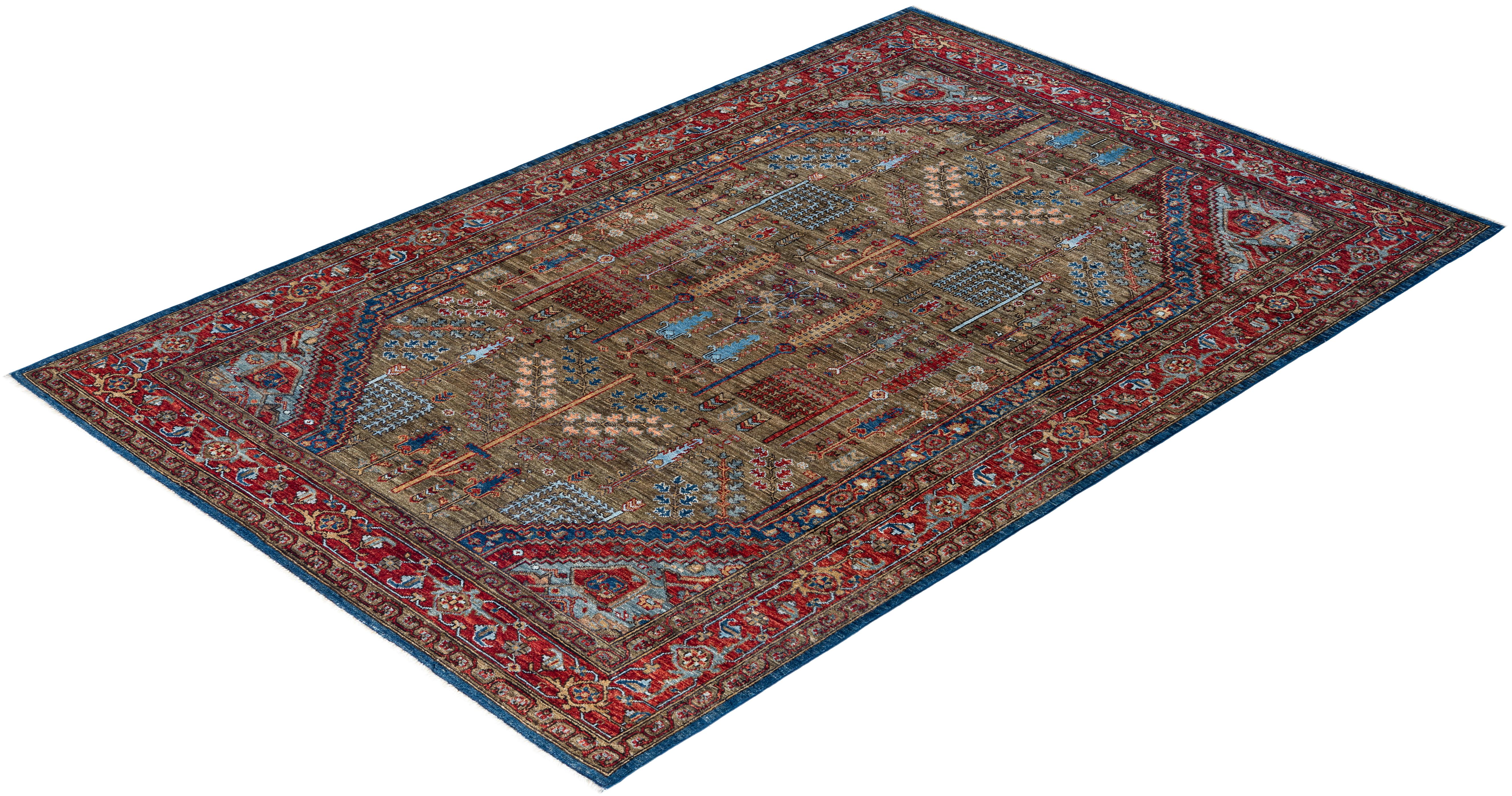  Traditional Serapi Hand Knotted Wool Green Area Rug For Sale 3