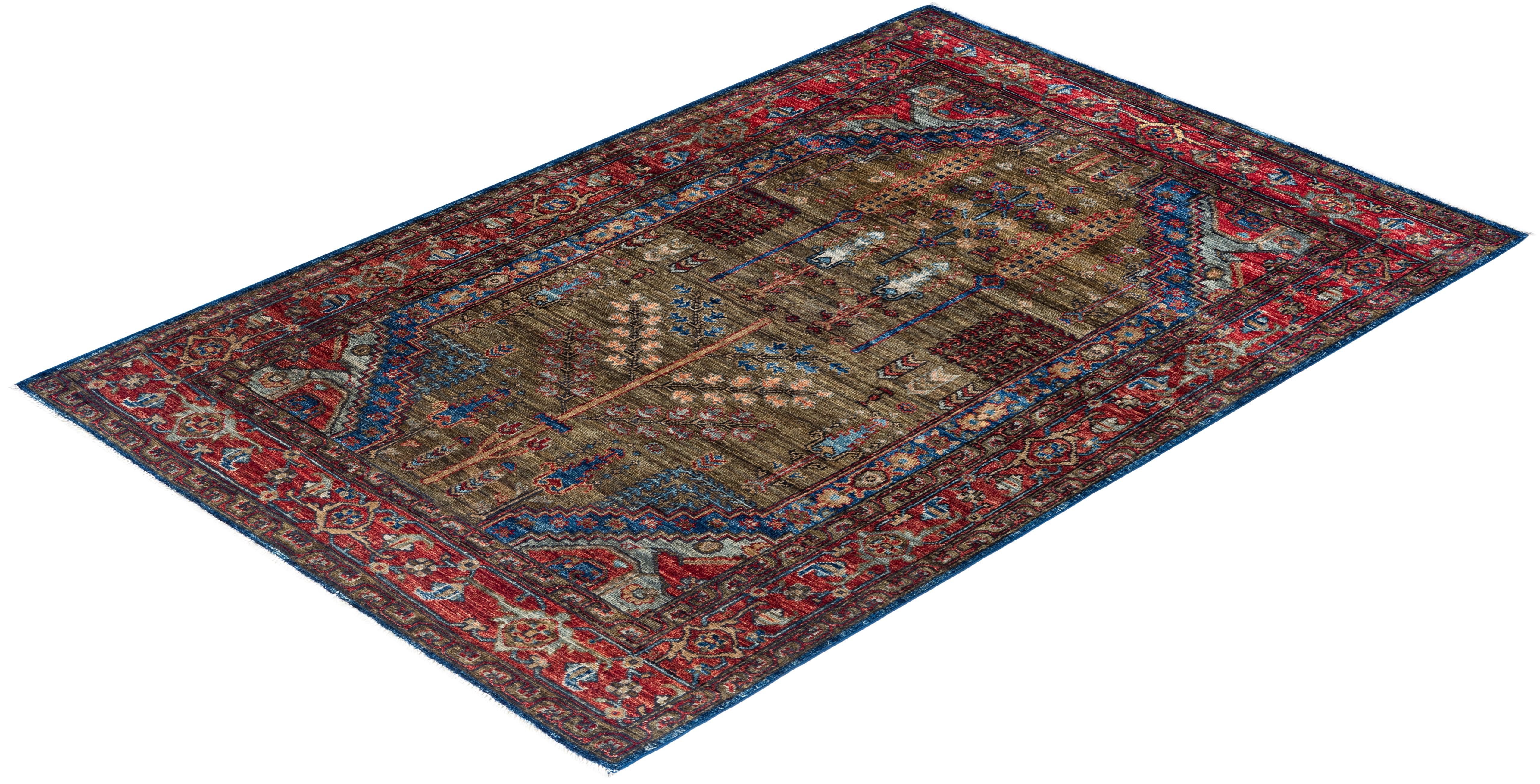  Traditional Serapi Hand Knotted Wool Green Area Rug For Sale 3