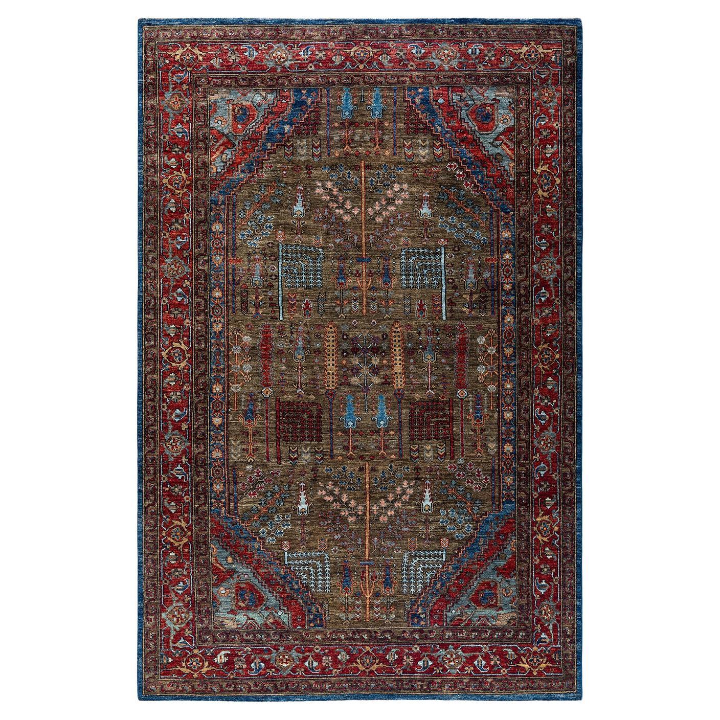  Traditional Serapi Hand Knotted Wool Green Area Rug For Sale