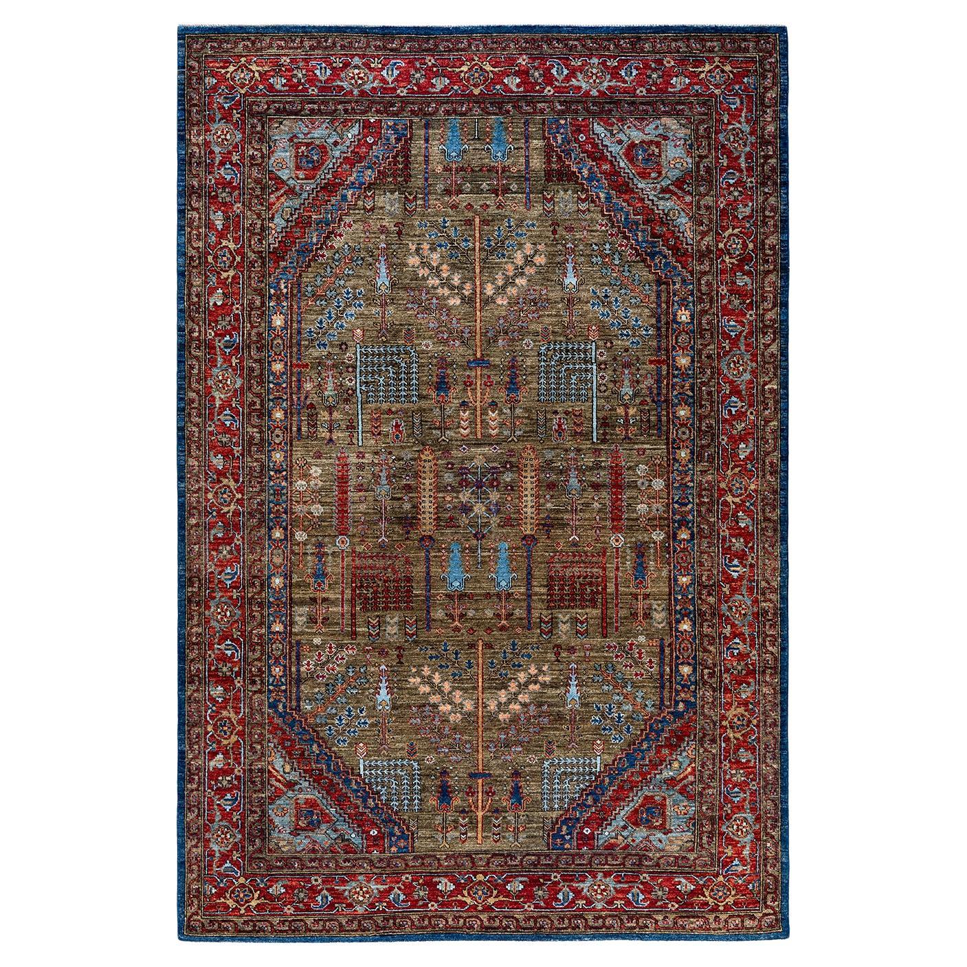  Traditional Serapi Hand Knotted Wool Green Area Rug