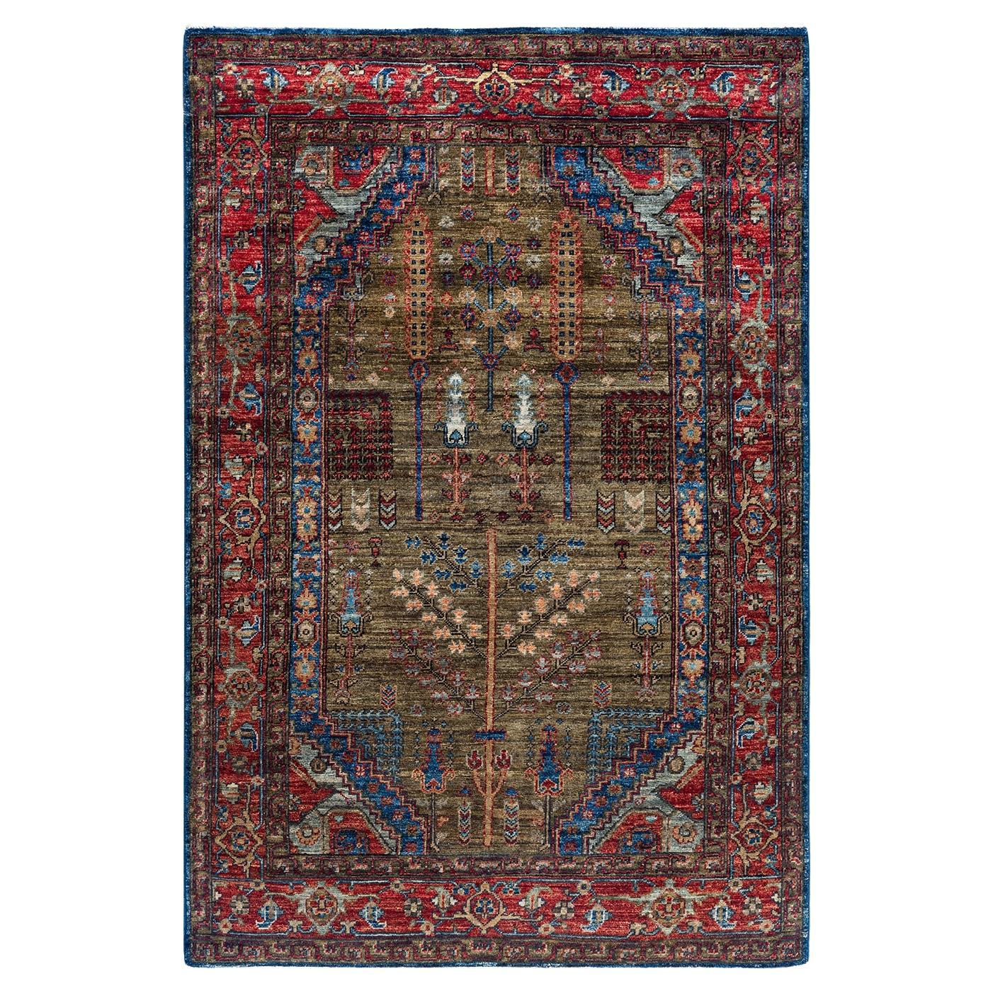  Traditional Serapi Hand Knotted Wool Green Area Rug For Sale