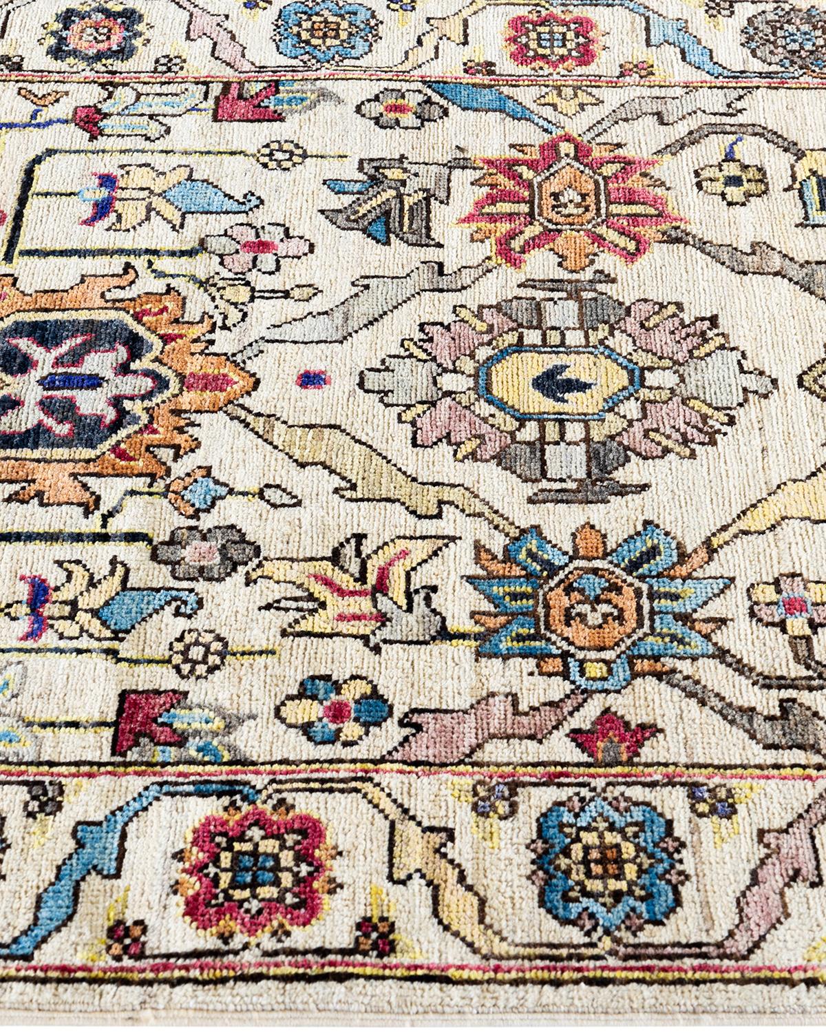 Noué à la main Tapis traditionnel Serapi ivoire noué à la main 2' 10