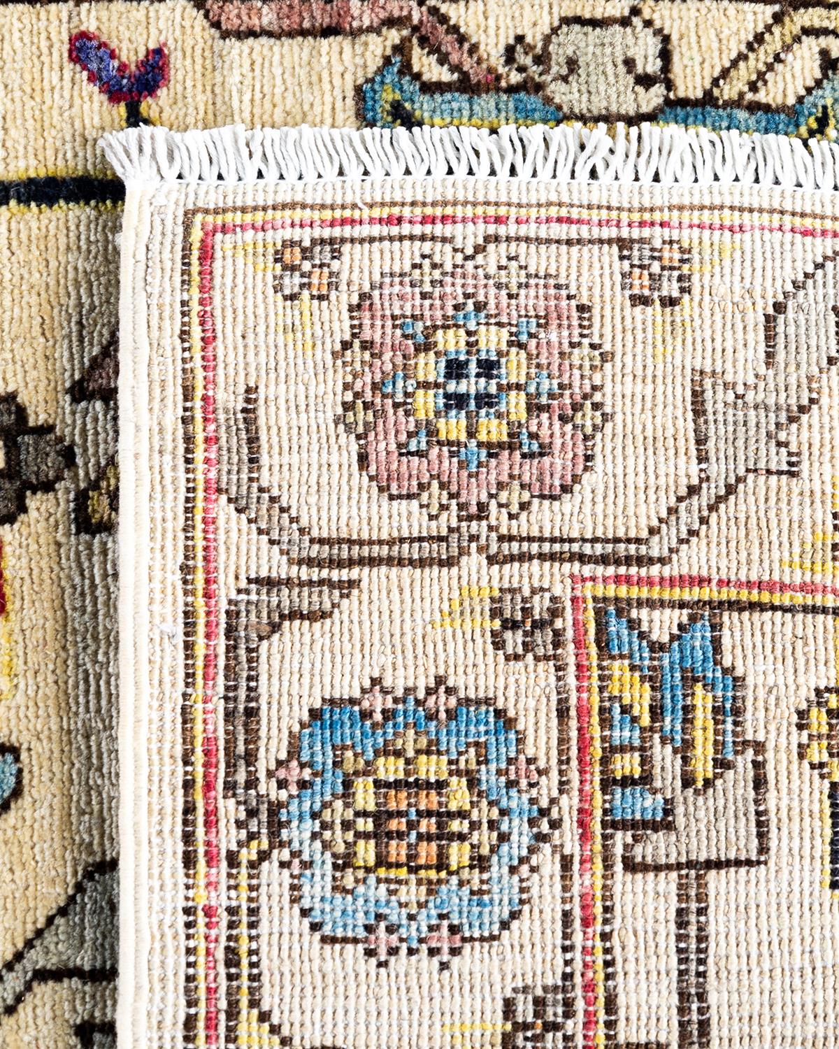 Tapis traditionnel Serapi ivoire noué à la main 2' 10