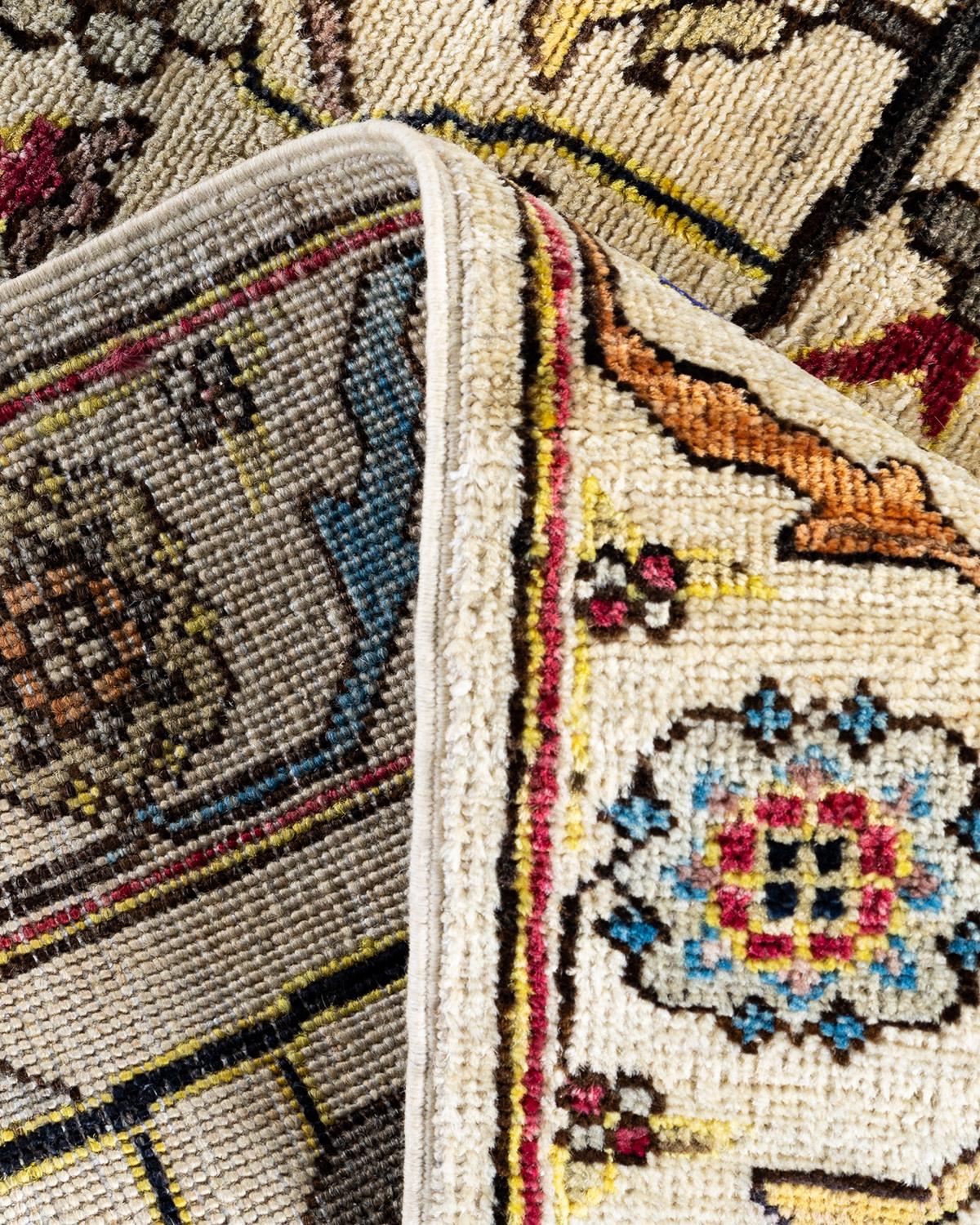 XXIe siècle et contemporain Tapis traditionnel Serapi ivoire noué à la main 2' 10