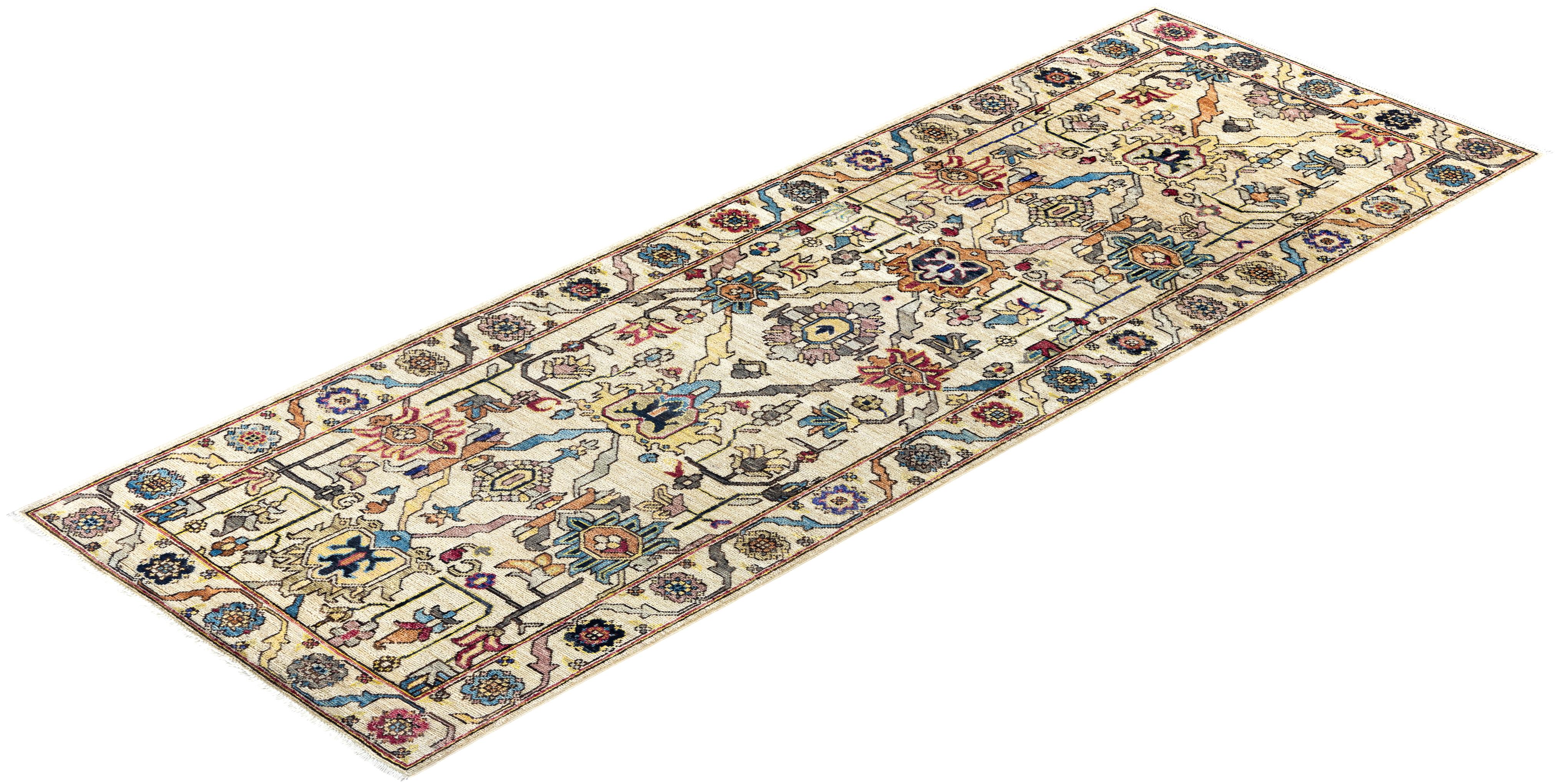 Tapis traditionnel Serapi ivoire noué à la main 2' 10