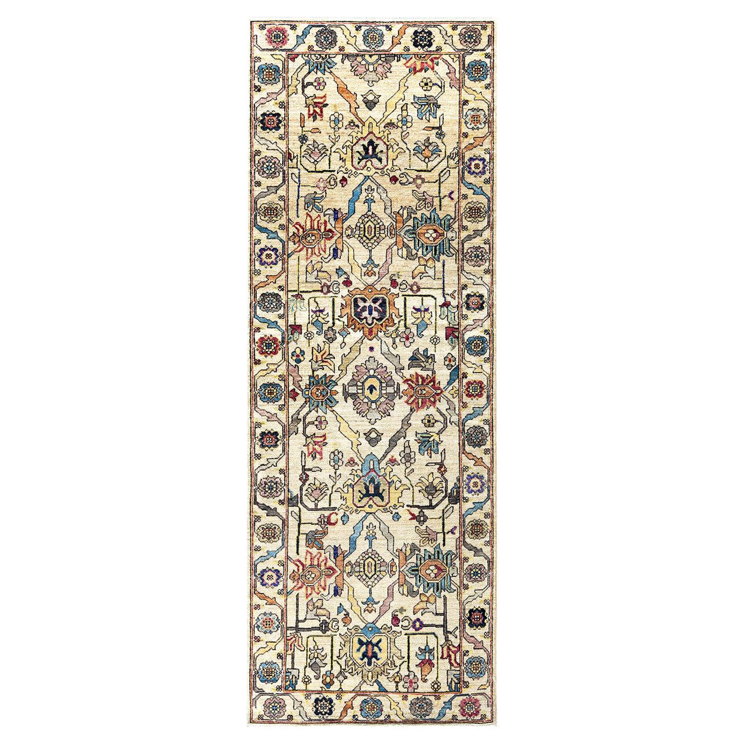 Tapis traditionnel Serapi ivoire noué à la main 2' 10" x 7' 11"
