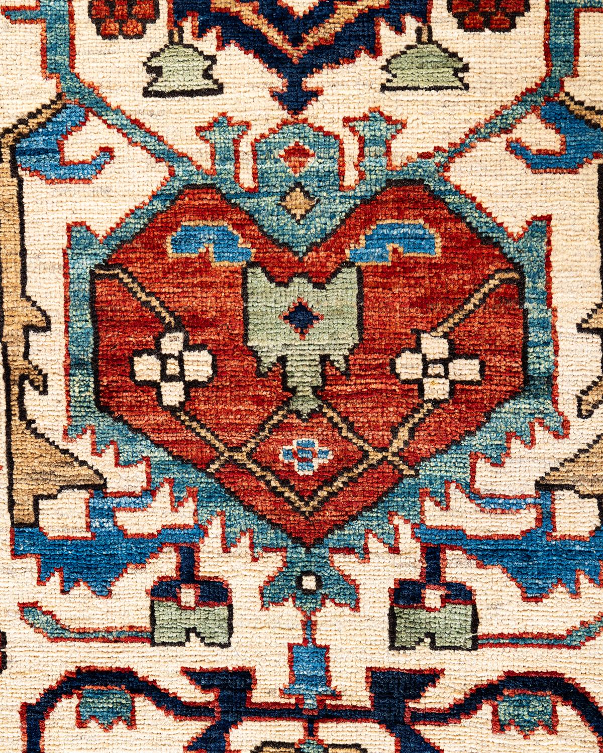 Pakistanais Tapis traditionnel Serapi noué à la main ivoire de 2' 10