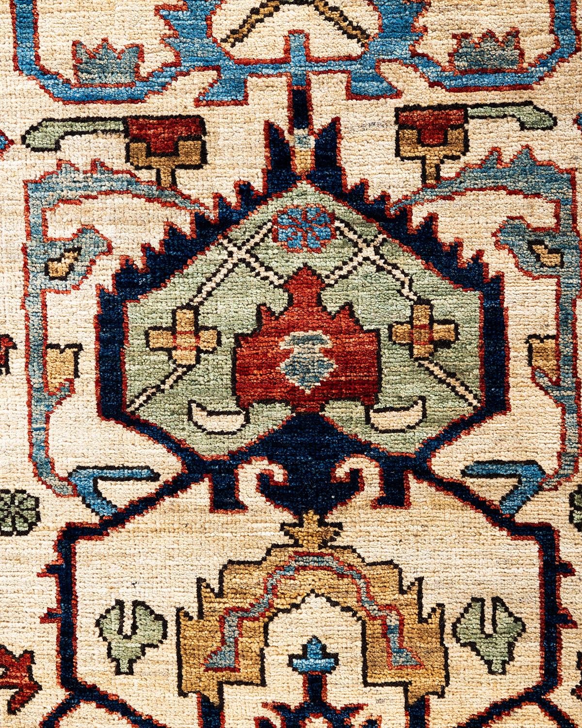Pakistanais Tapis traditionnel Serapi noué à la main ivoire de 2' 10