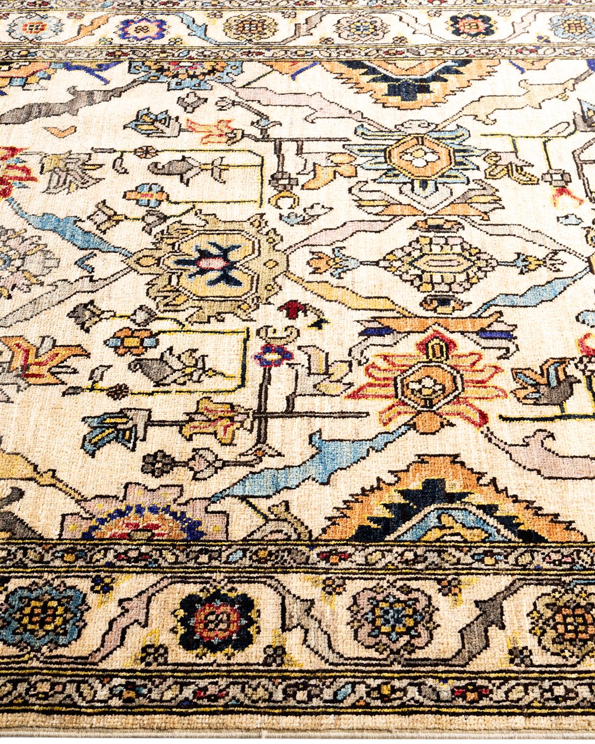 Tapis traditionnel Serapi ivoire noué à la main 3' 11