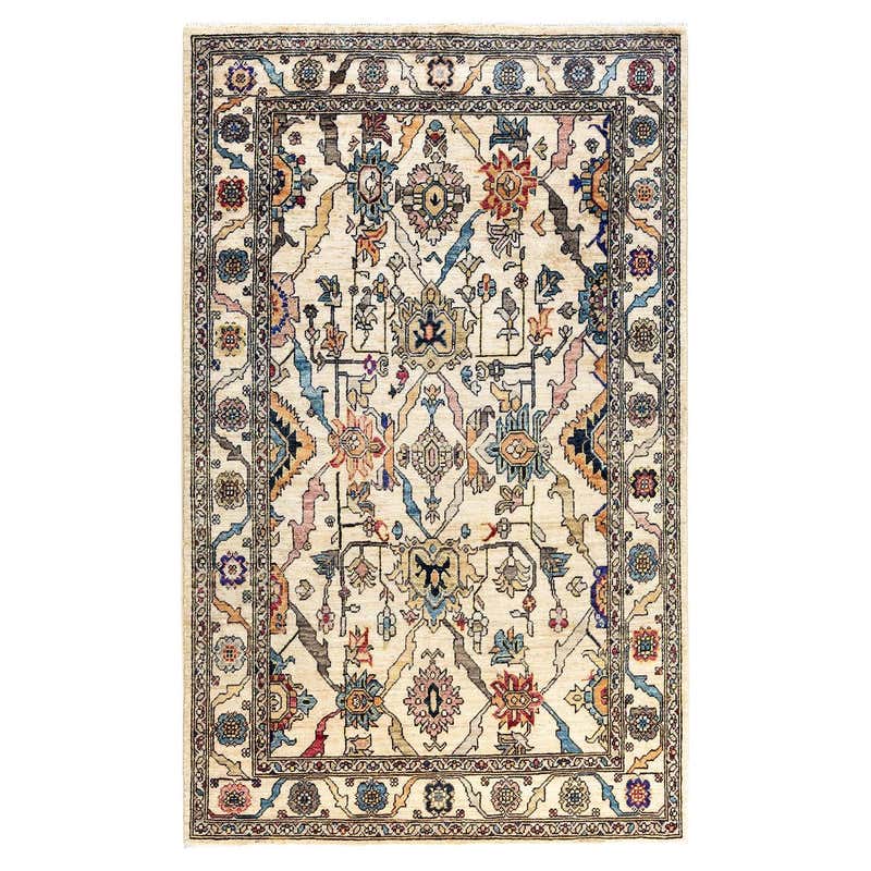Small Serapi Rug Traditional Serapi Hand Knotted Wool Ivory Area Rug 9' 1