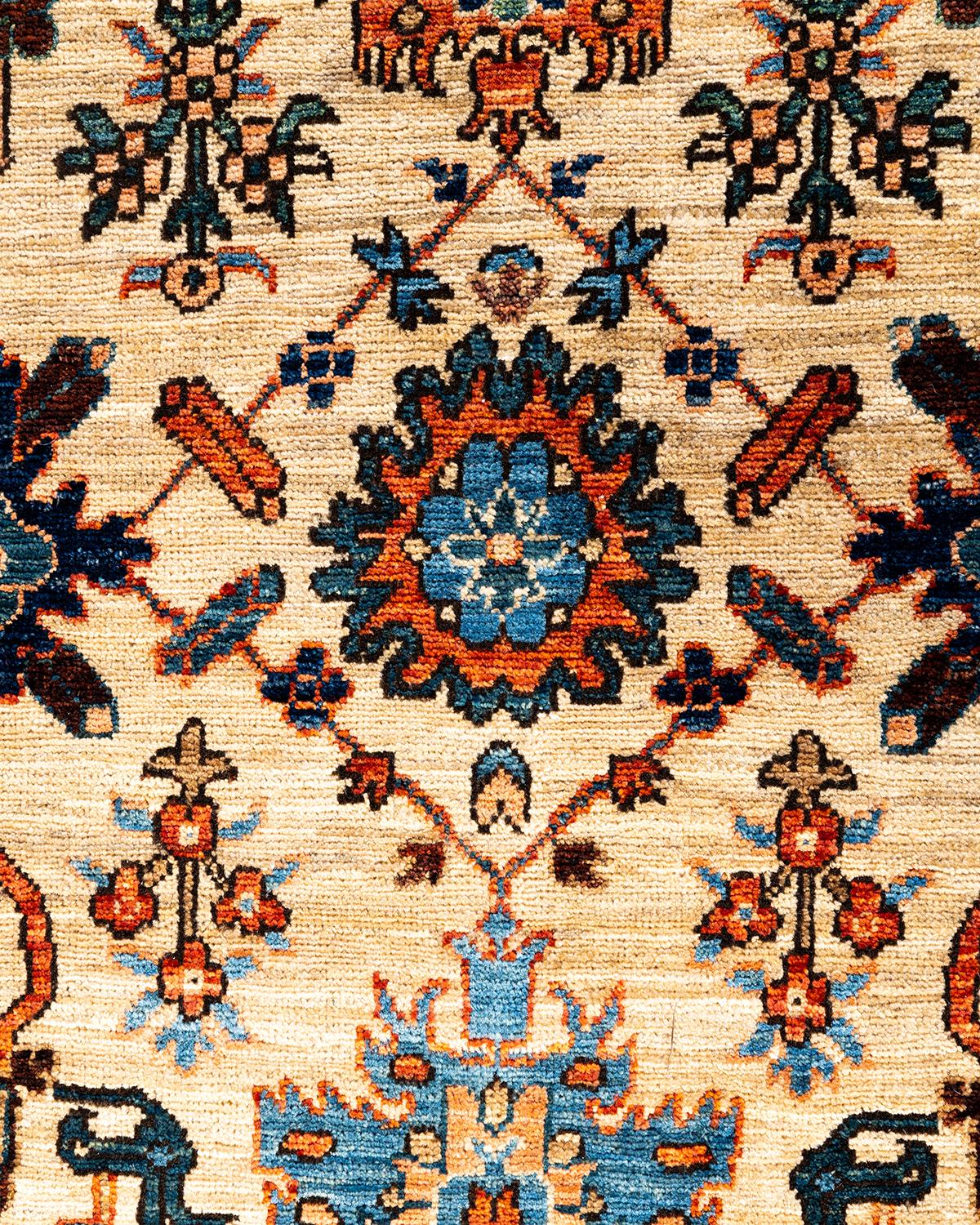Pakistanais Tapis traditionnel Serapi ivoire noué à la main 4' 1