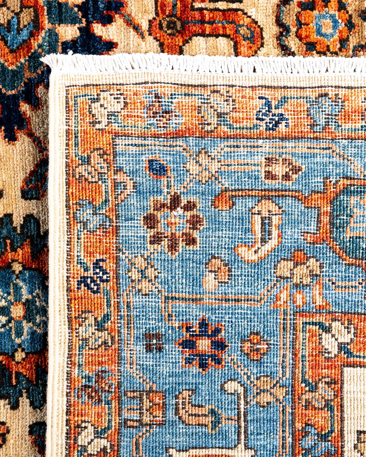 XXIe siècle et contemporain Tapis traditionnel Serapi ivoire noué à la main 4' 1