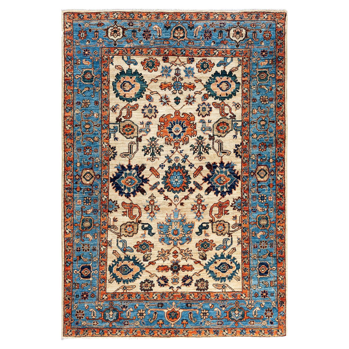 Traditional Serapi Hand Knotted Wool Ivory Area Rug 4' 1" x 5' 10"