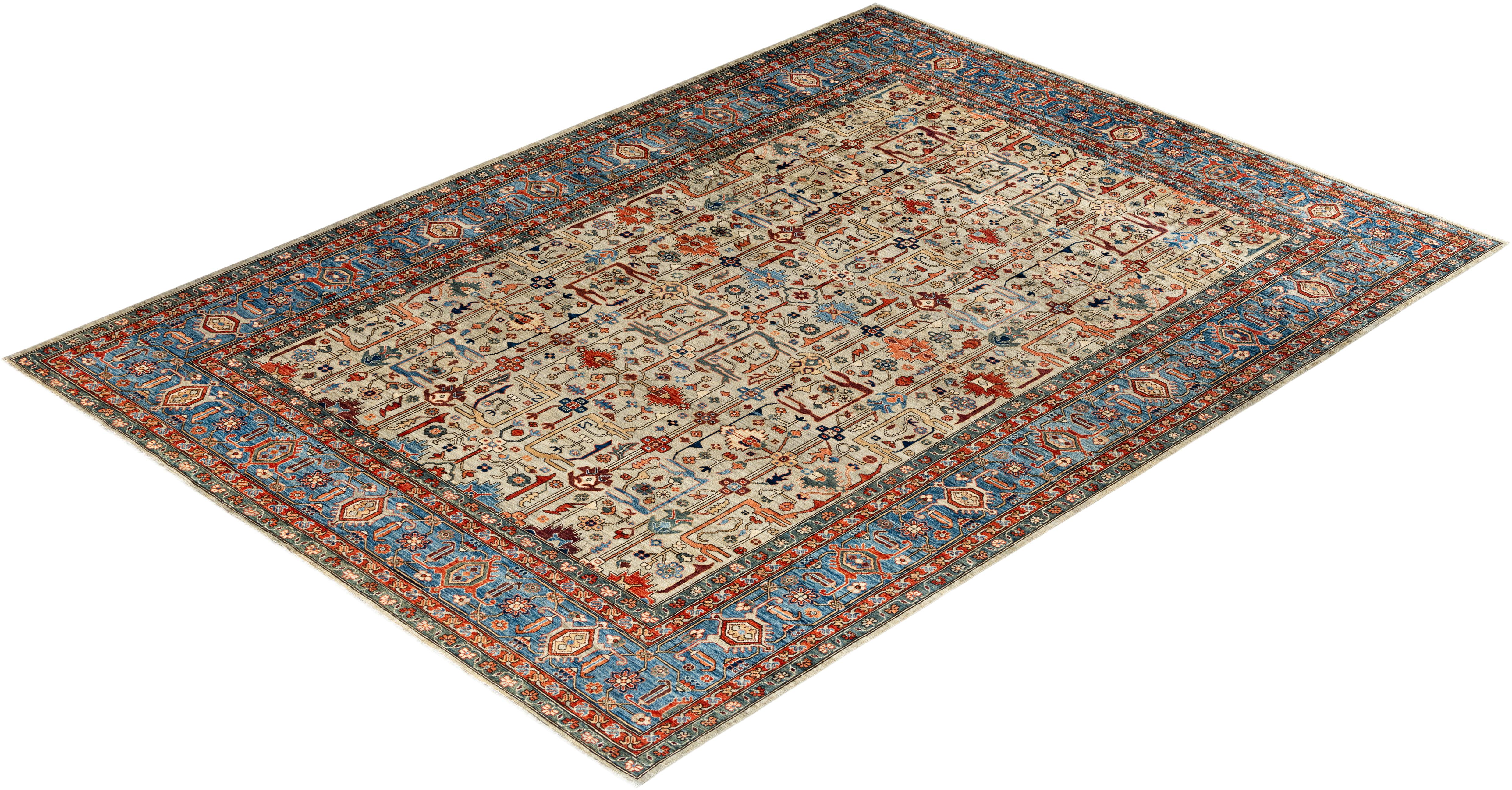 Traditional Serapi Hand Knotted Wool Ivory Area Rug For Sale 3