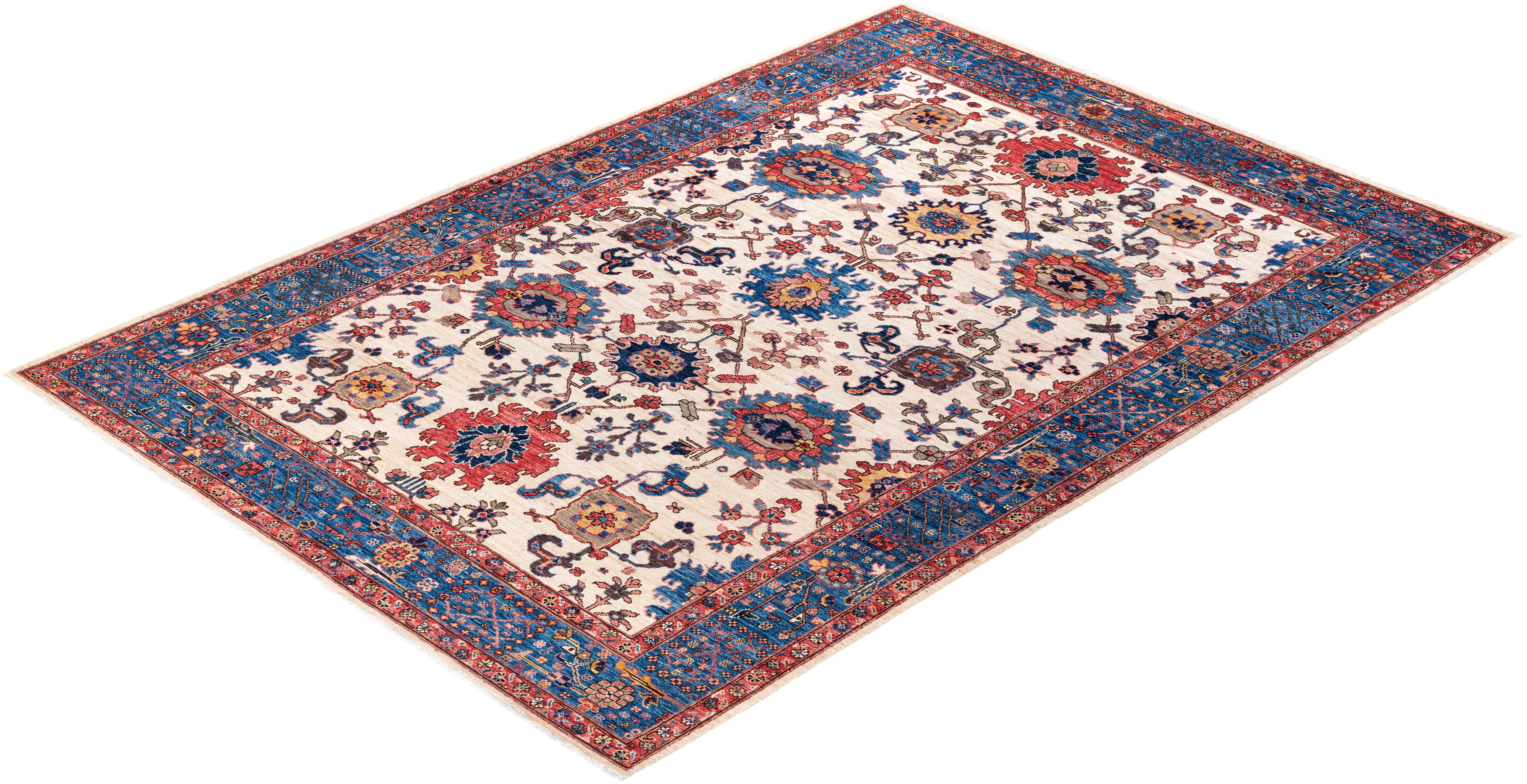  Traditional Serapi Hand Knotted Wool Ivory Area Rug For Sale 3