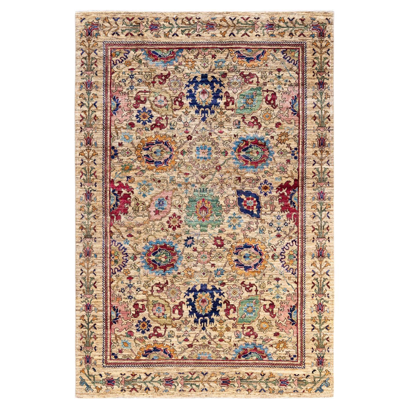 Traditional Serapi Hand Knotted Wool Ivory Area Rug For Sale