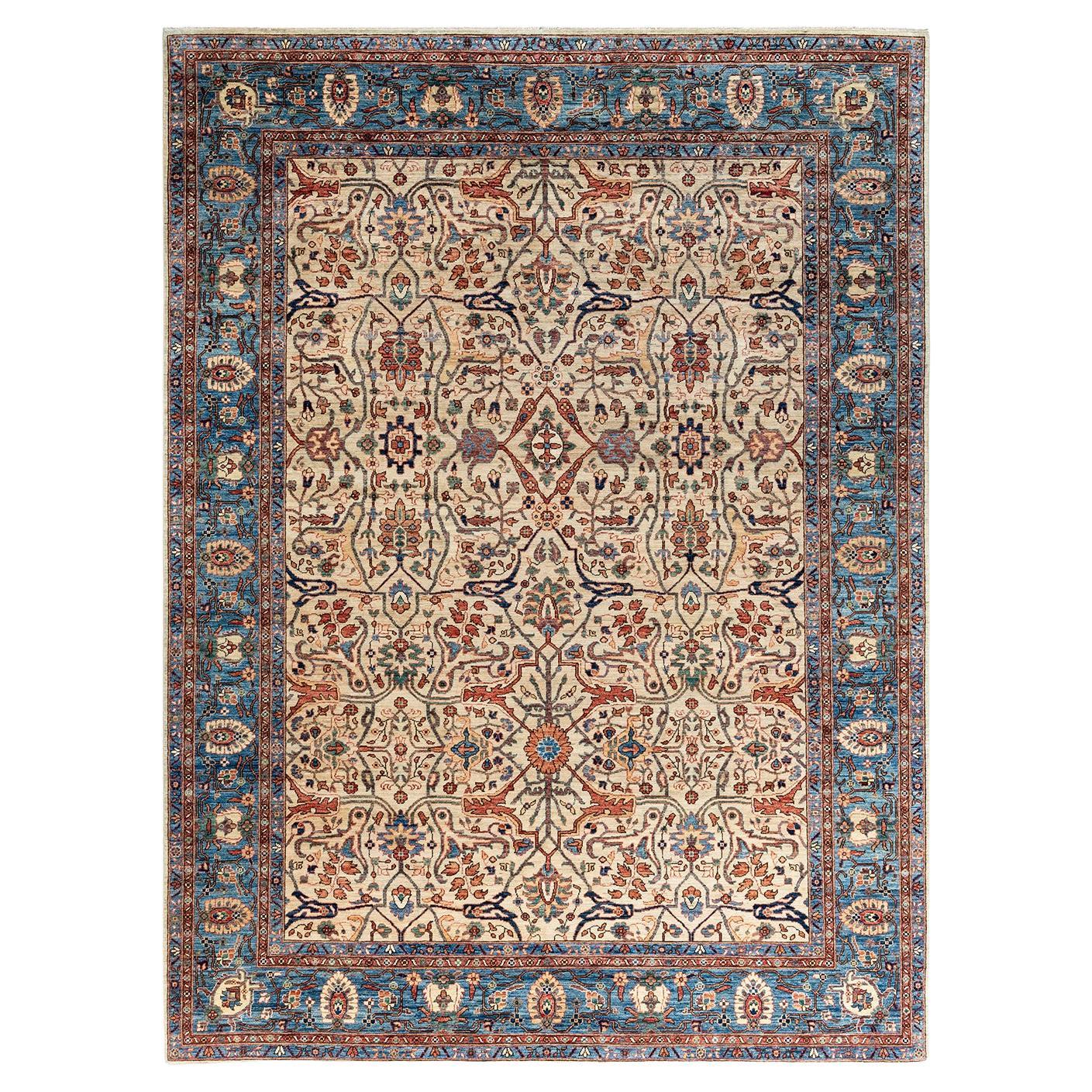 Traditional Serapi Hand Knotted Wool Ivory Area Rug For Sale