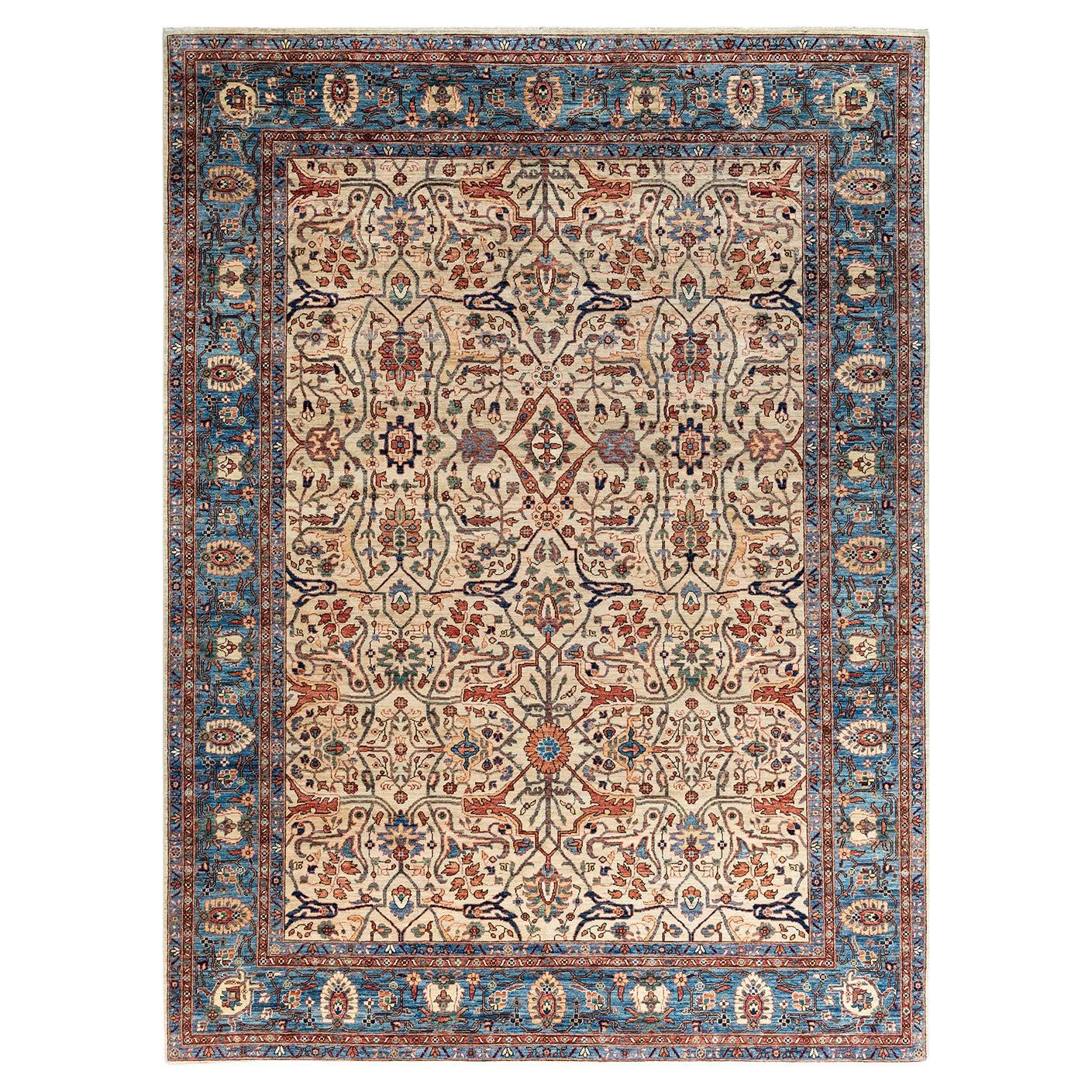 Traditional Serapi Hand Knotted Wool Ivory Area Rug 4' 2