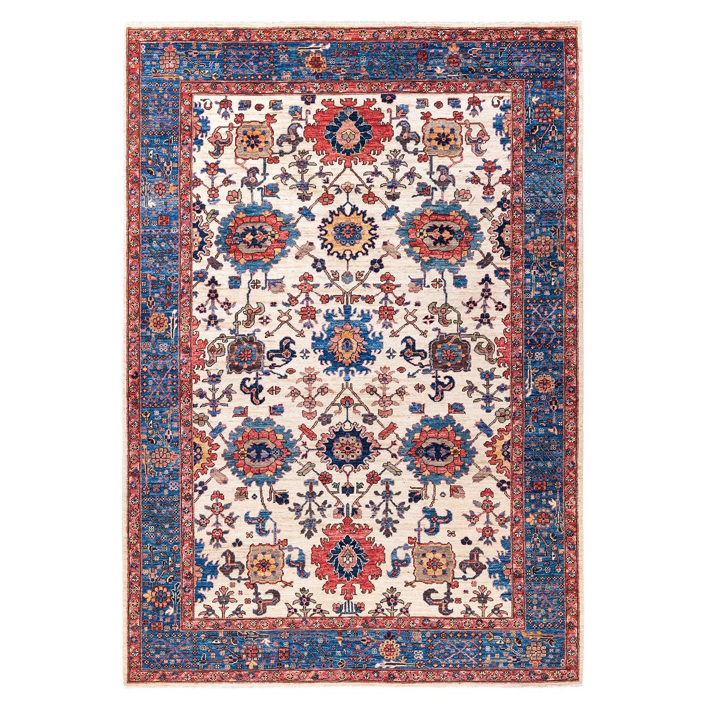  Traditional Serapi Hand Knotted Wool Ivory Area Rug For Sale
