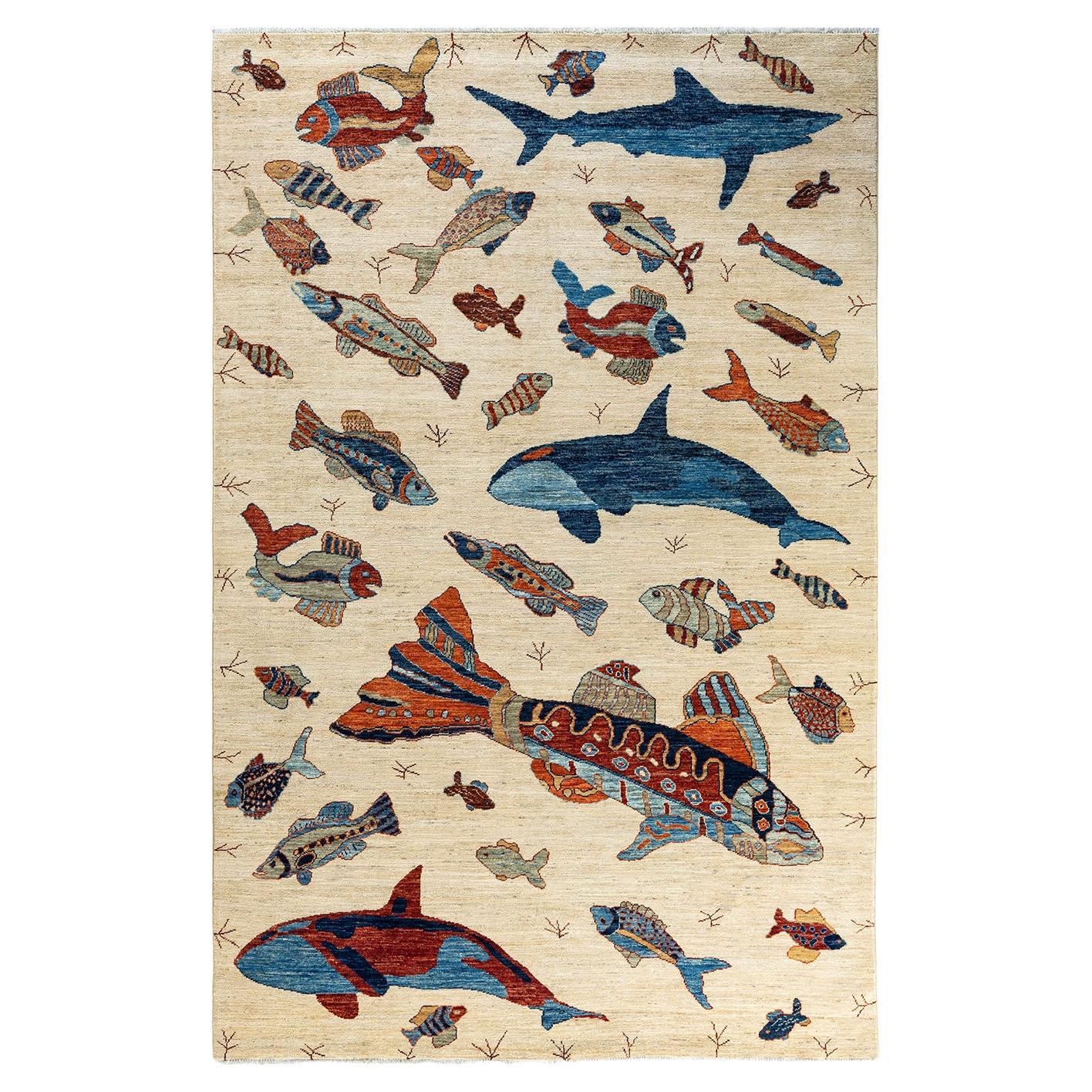 Traditional Serapi Hand Knotted Wool Ivory Area Rug